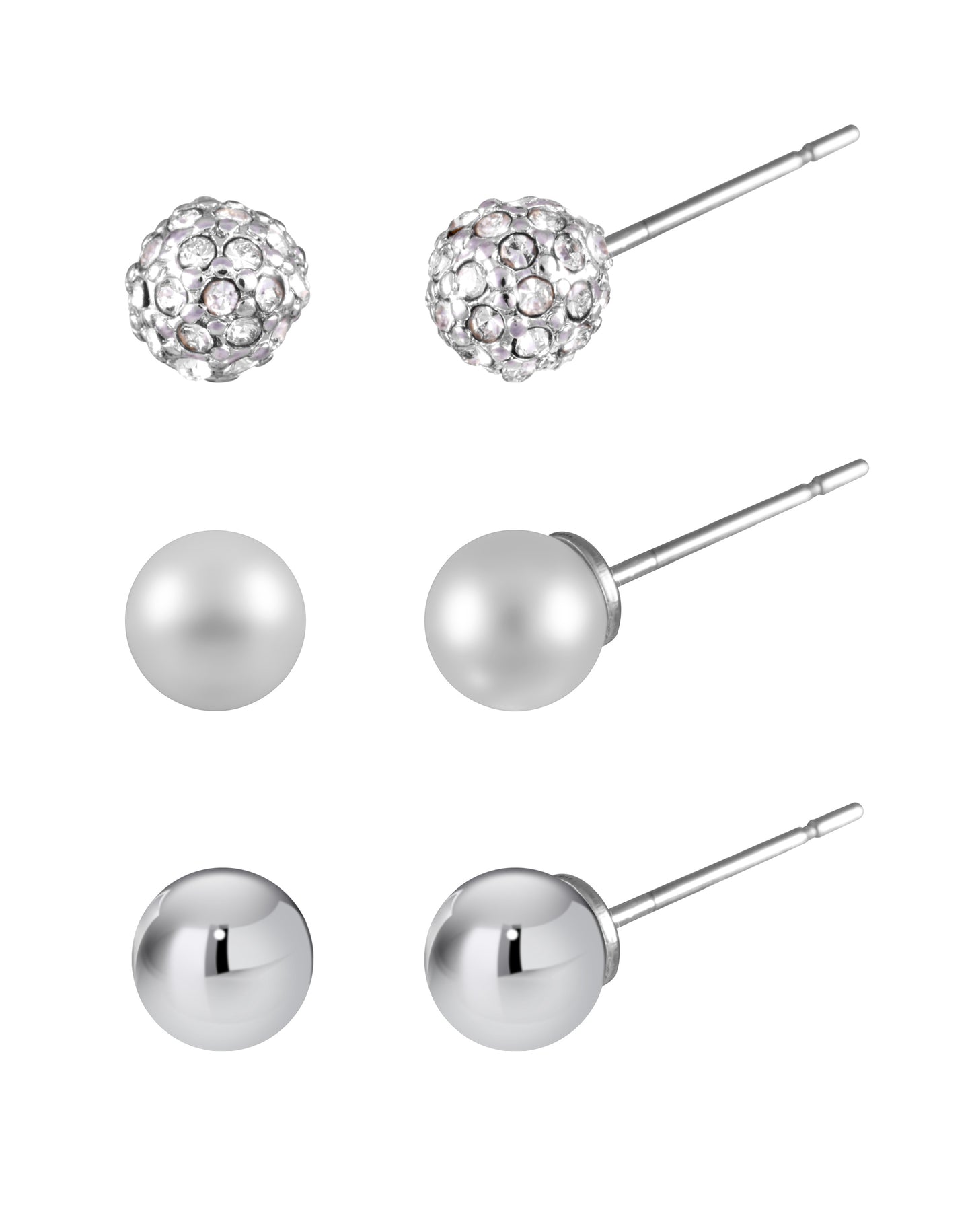 Silver Ball Stud Set Earrings