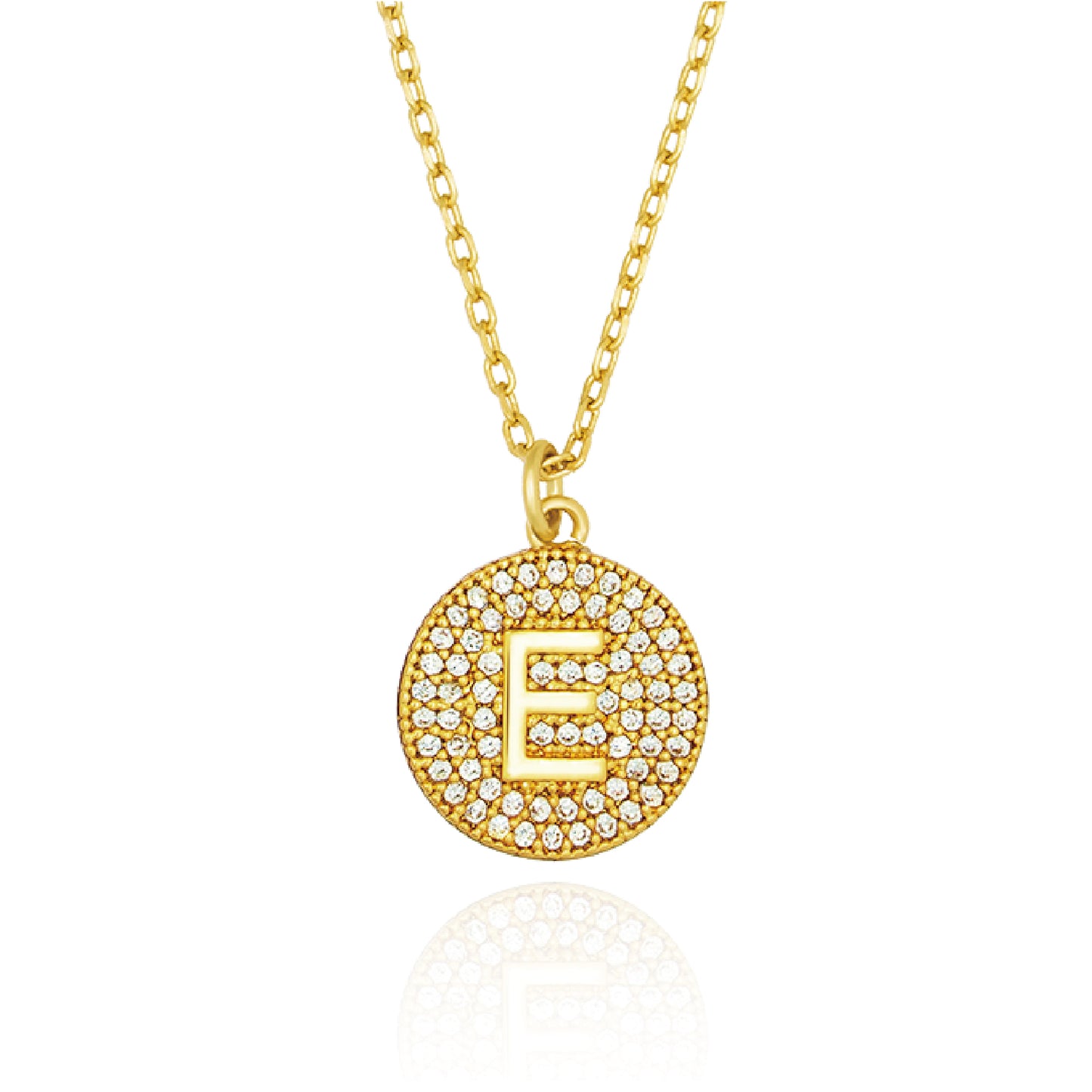 Round Pave Disc Initial Necklace