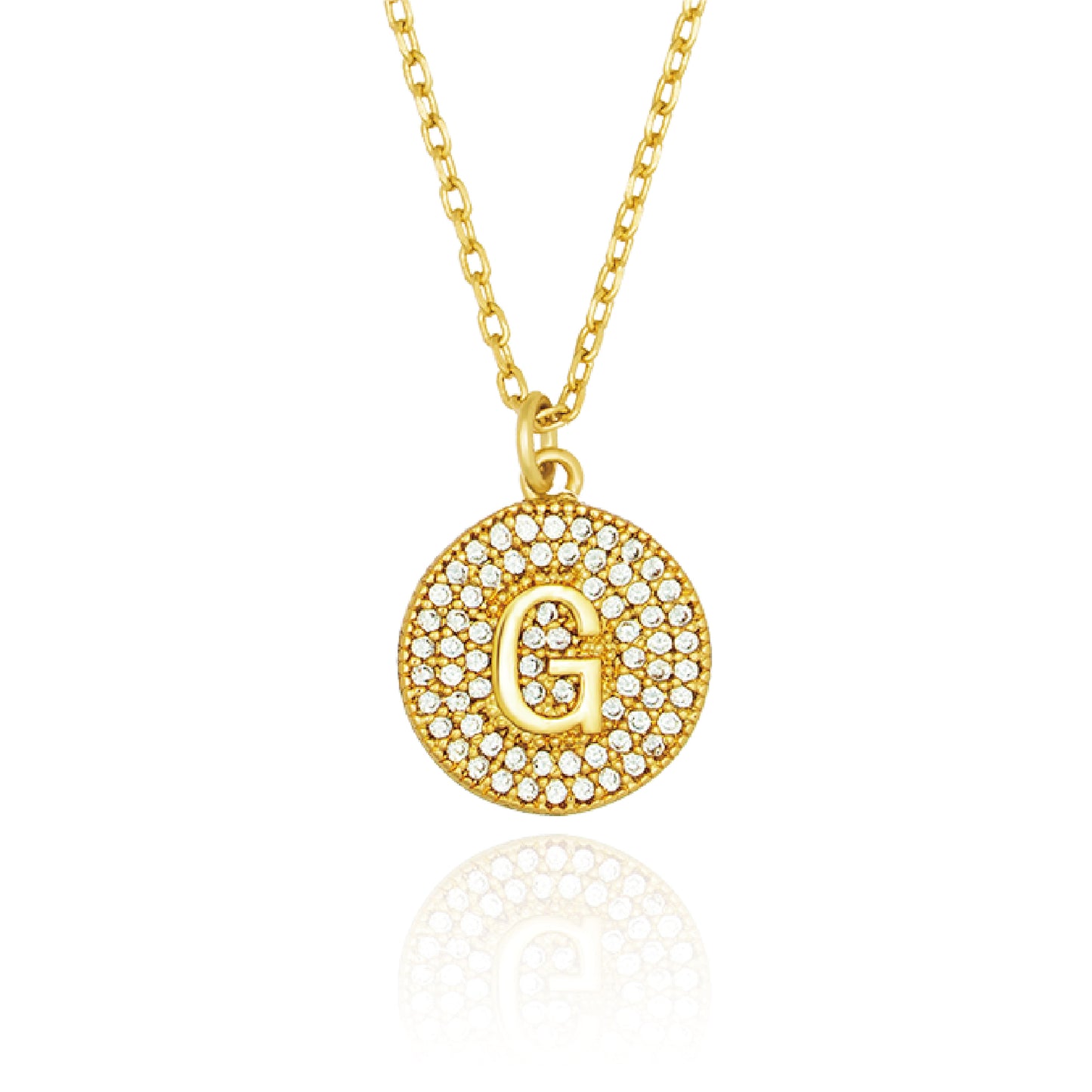 Round Pave Disc Initial Necklace