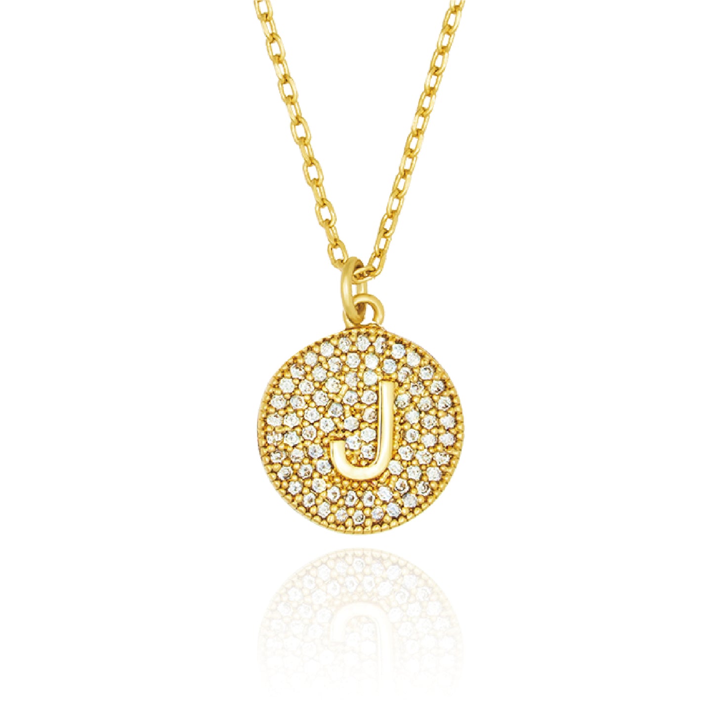 Round Pave Disc Initial Necklace