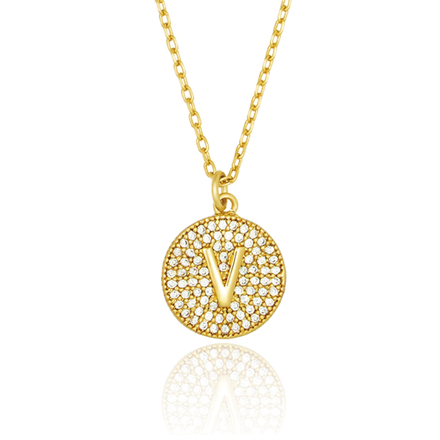 Round Pave Disc Initial Necklace