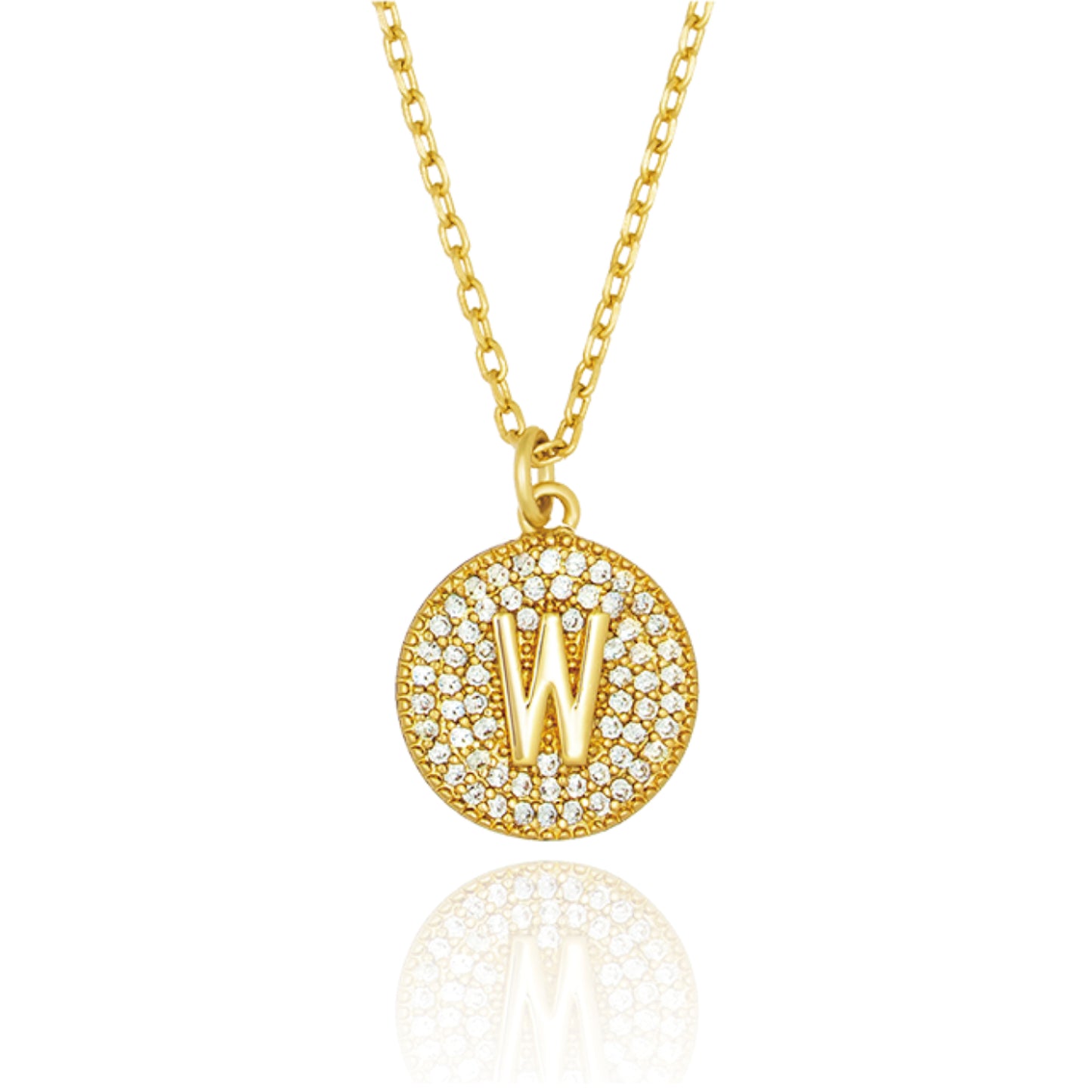 Round Pave Disc Initial Necklace