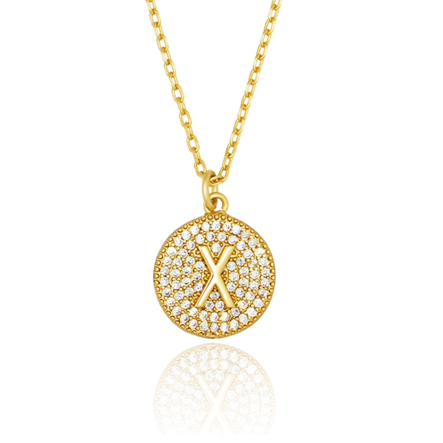 Round Pave Disc Initial Necklace