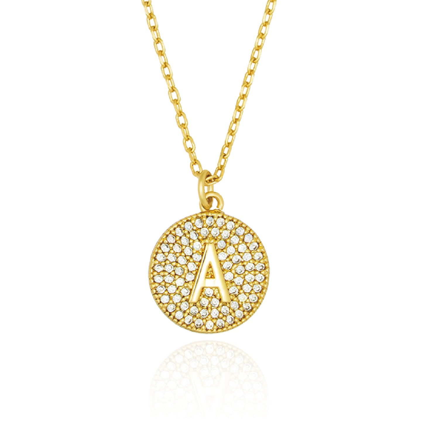 Round Pave Disc Initial Necklace