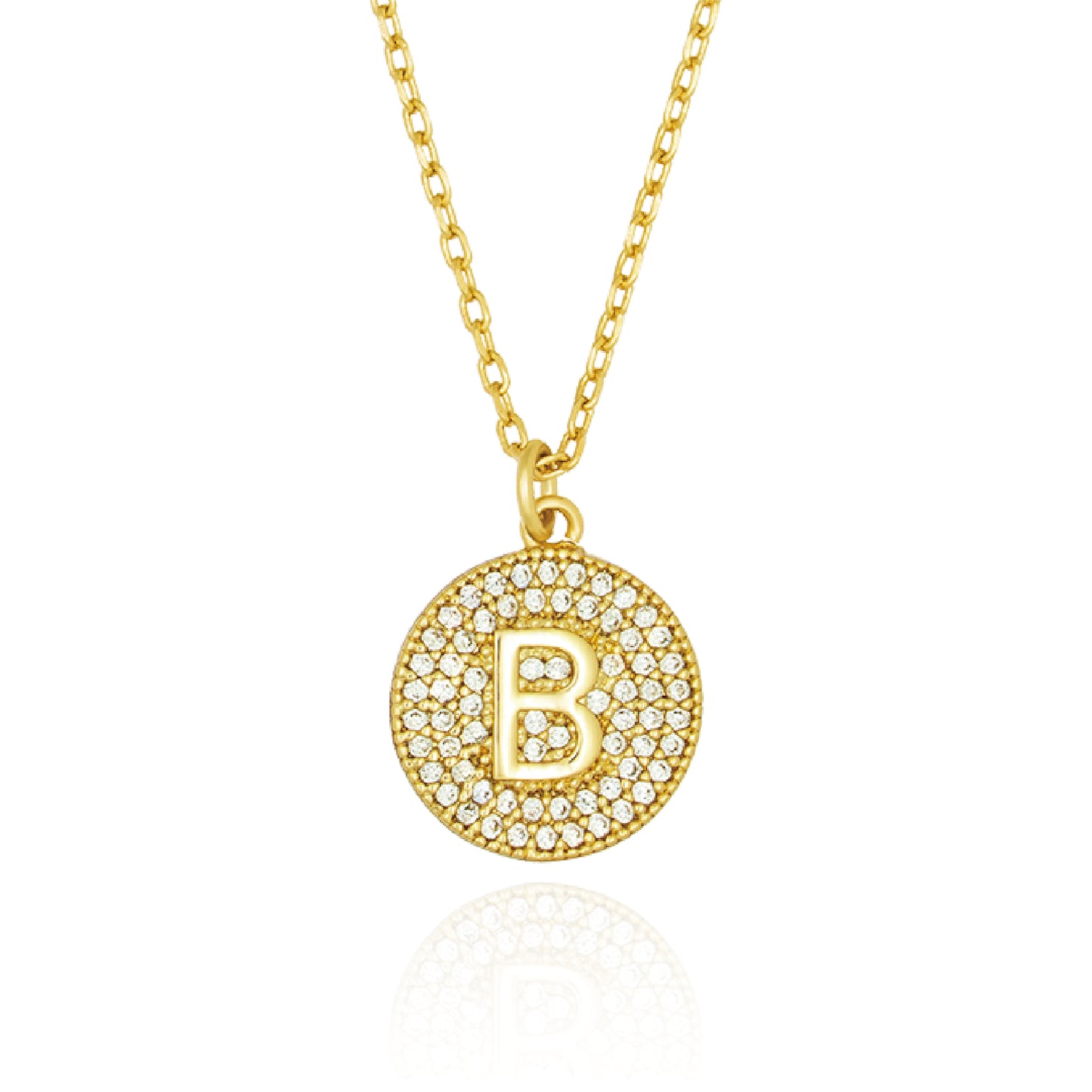 Round Pave Disc Initial Necklace