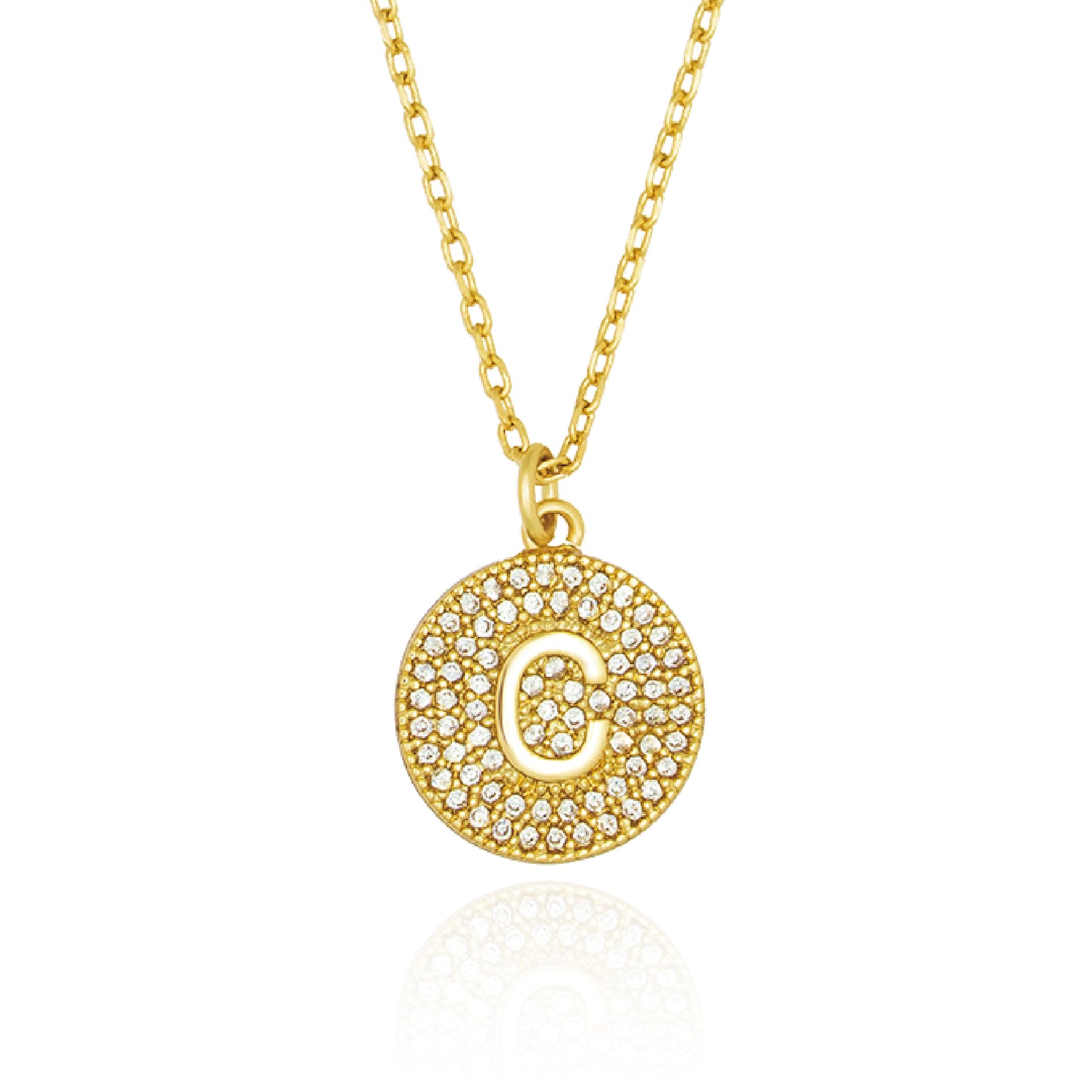 Round Pave Disc Initial Necklace