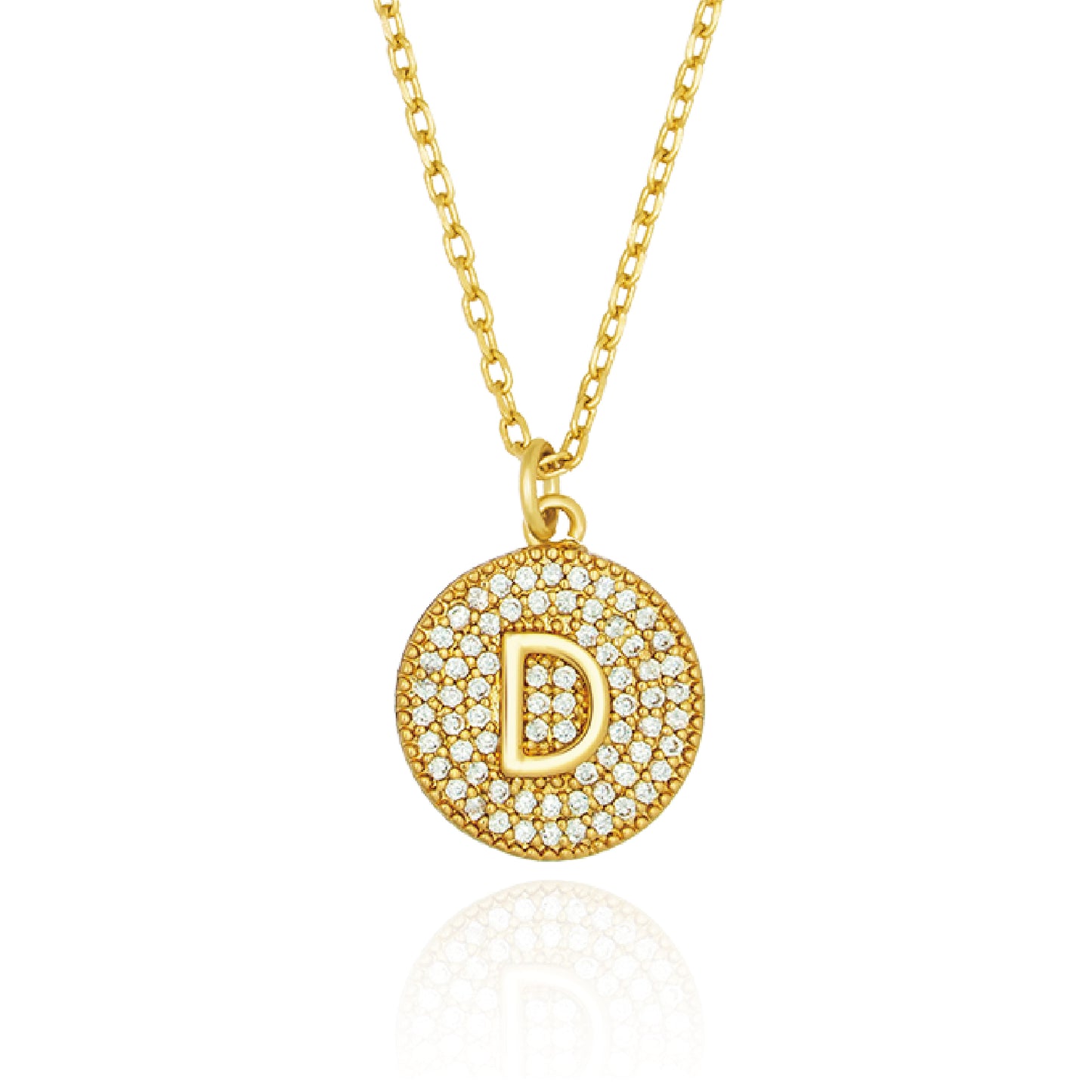 Round Pave Disc Initial Necklace