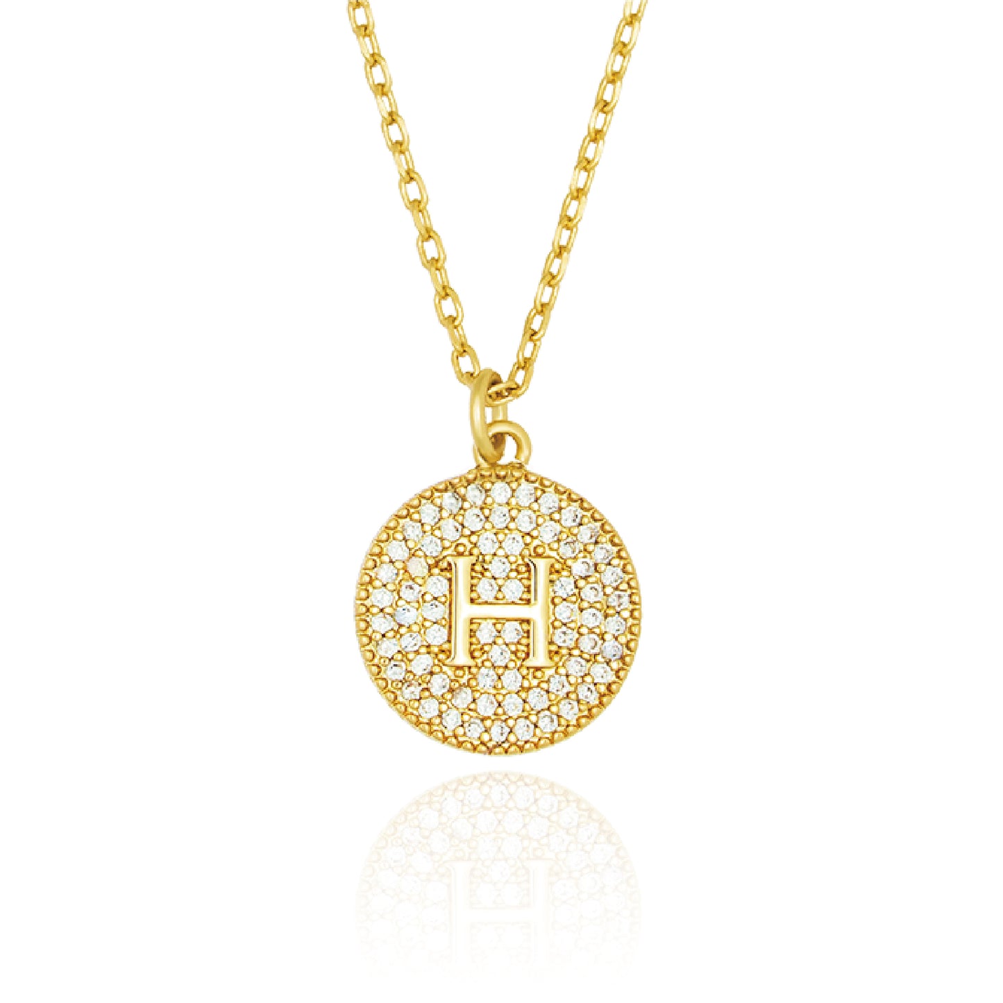 Round Pave Disc Initial Necklace