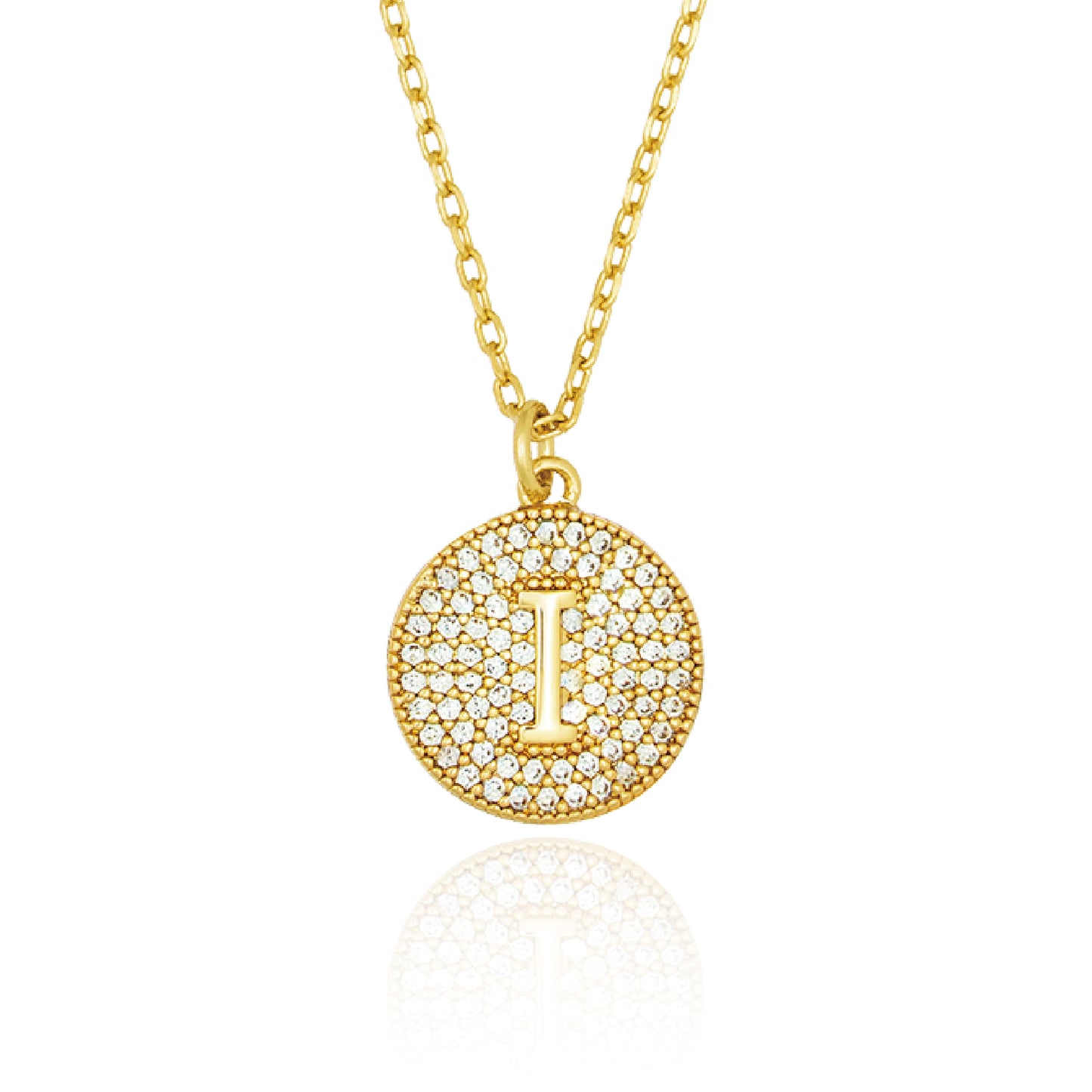 Round Pave Disc Initial Necklace