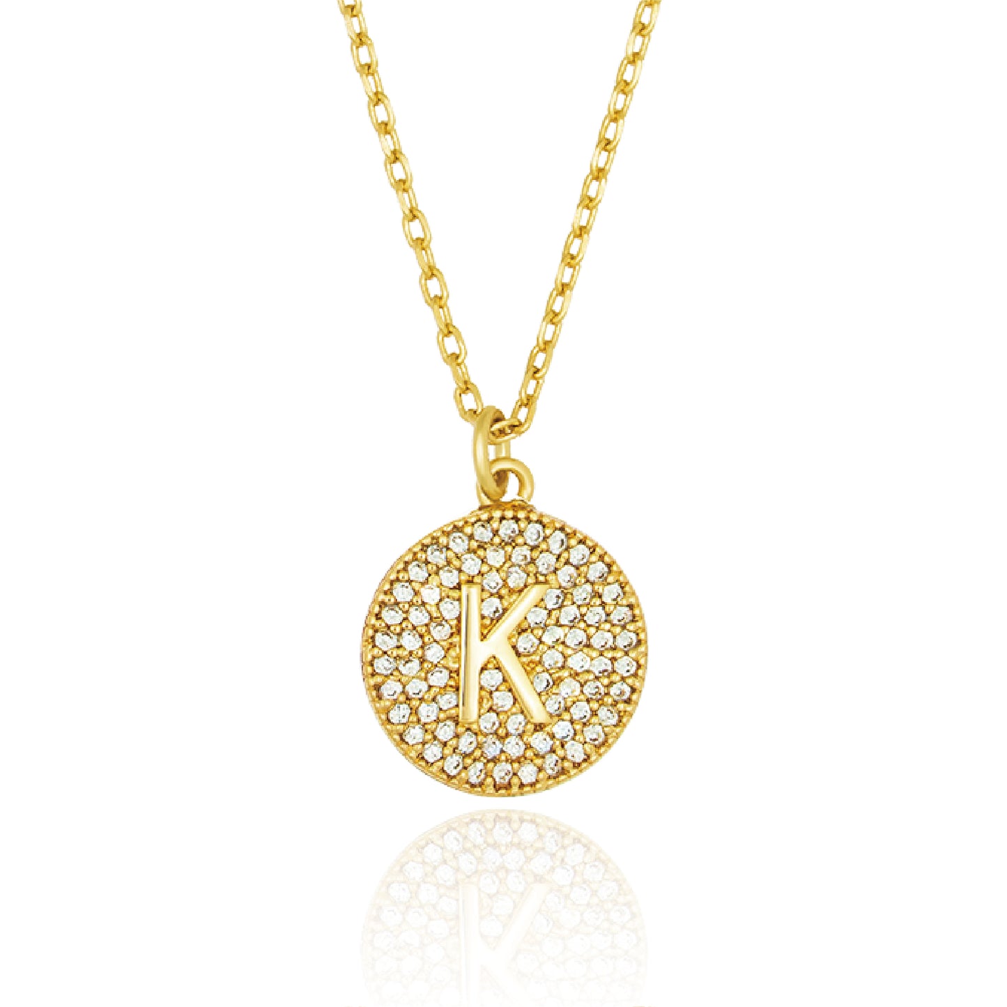 Round Pave Disc Initial Necklace