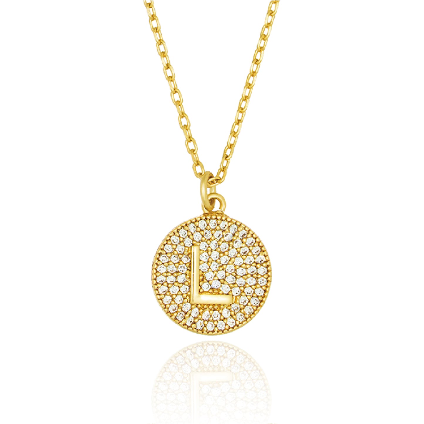 Round Pave Disc Initial Necklace