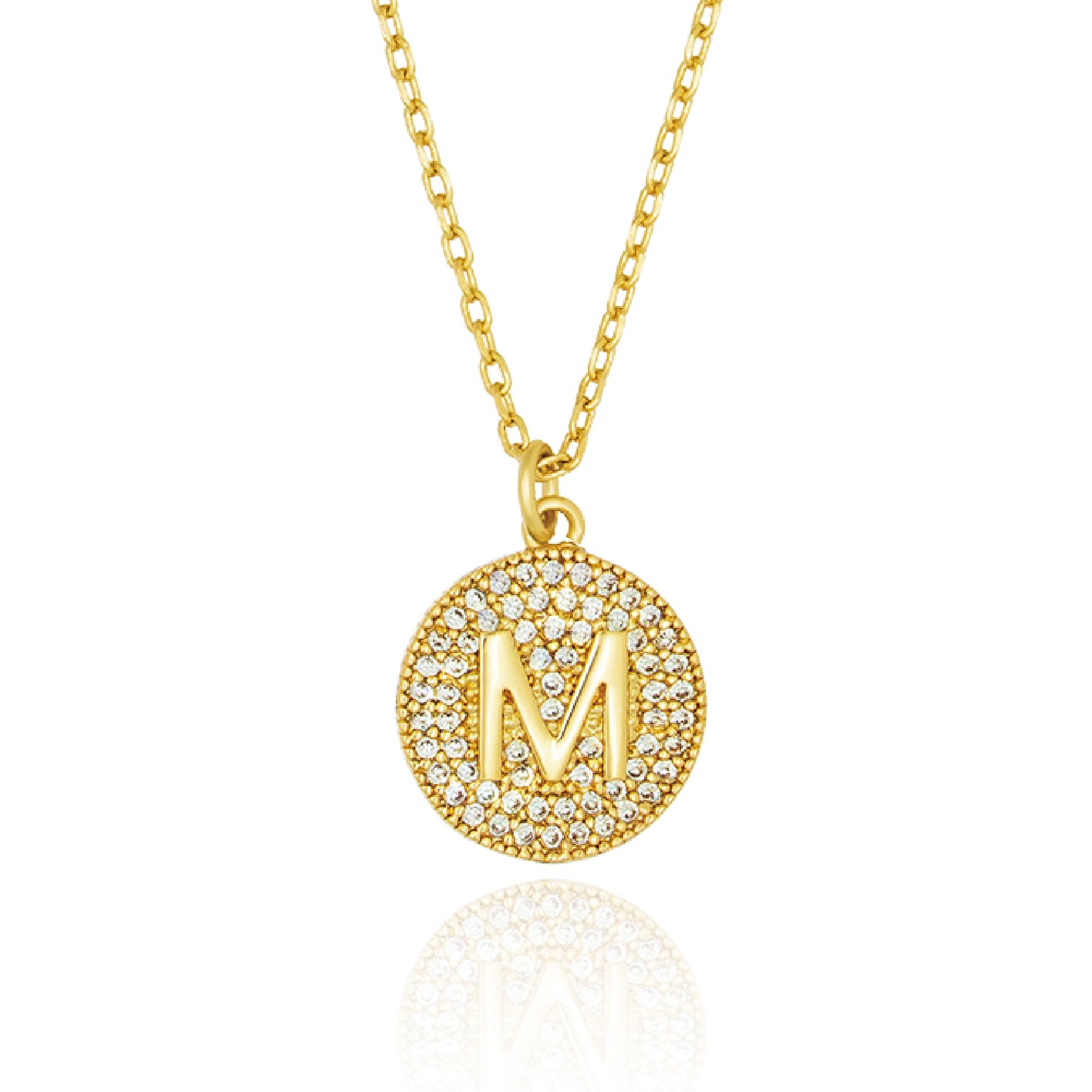 Round Pave Disc Initial Necklace