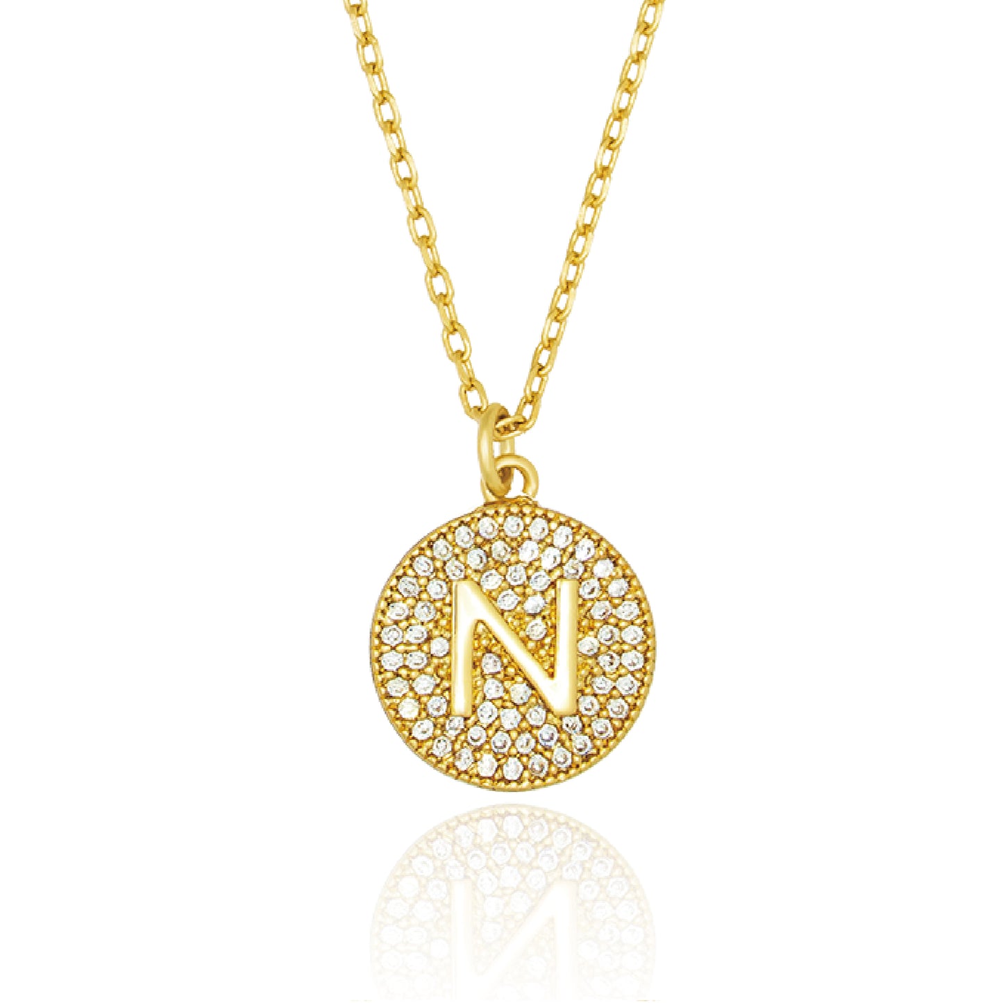 Round Pave Disc Initial Necklace