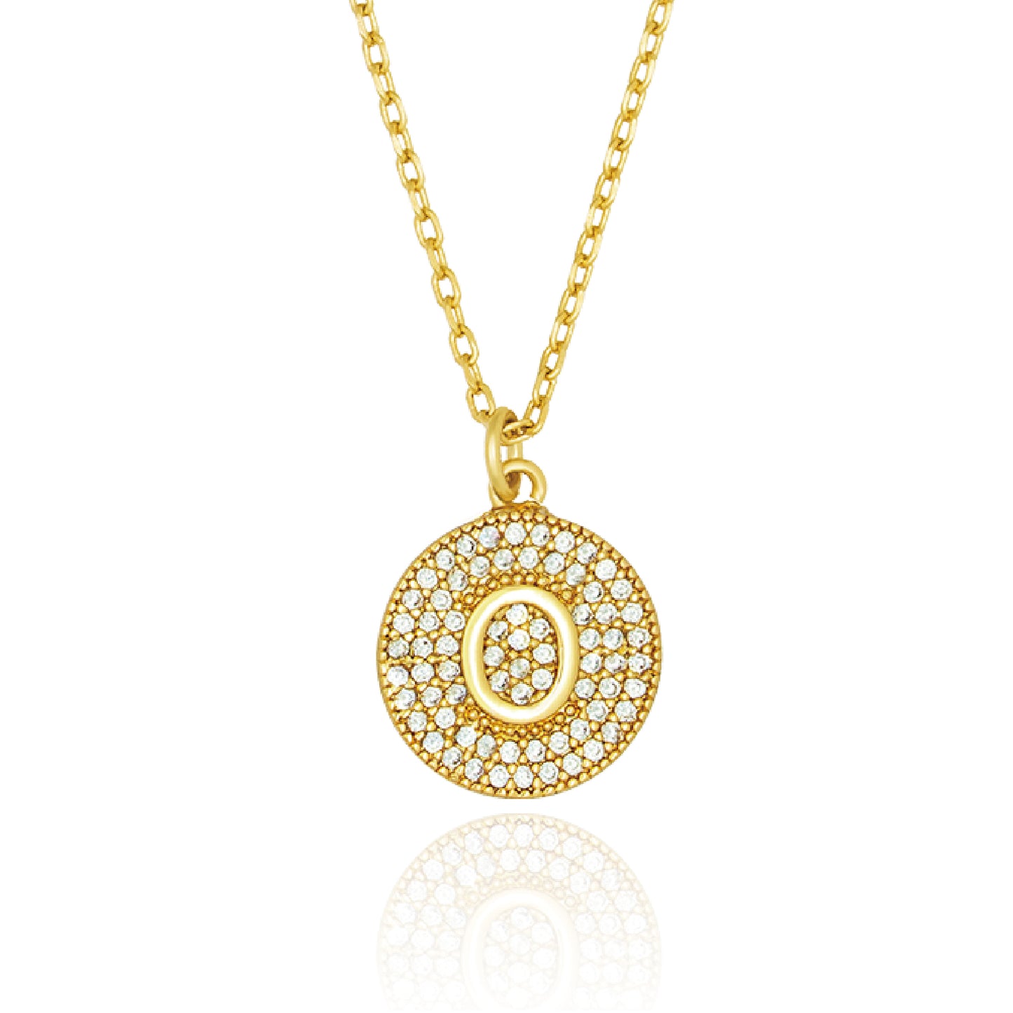 Round Pave Disc Initial Necklace