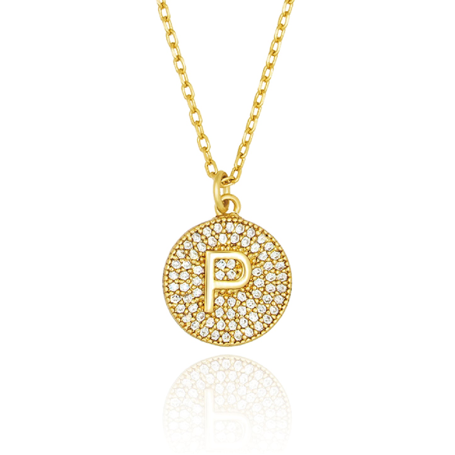 Round Pave Disc Initial Necklace