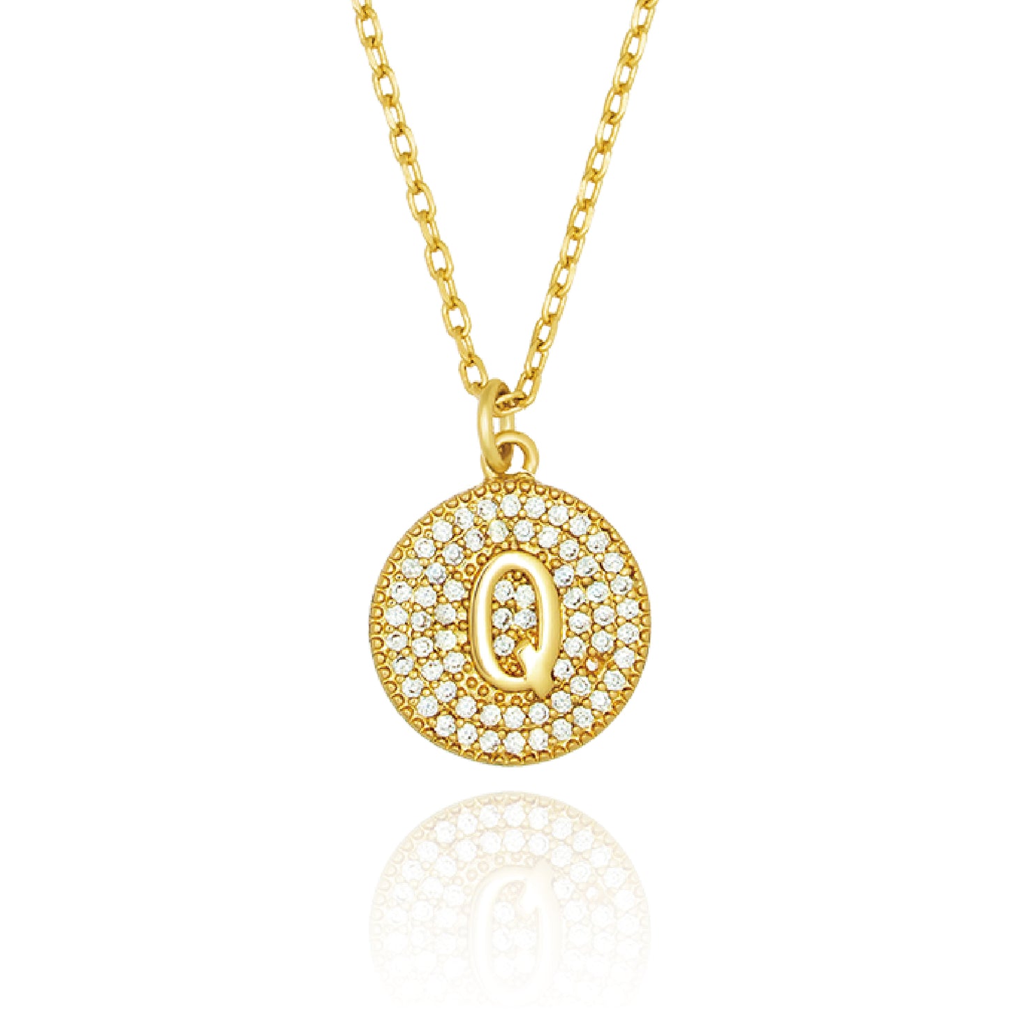 Round Pave Disc Initial Necklace