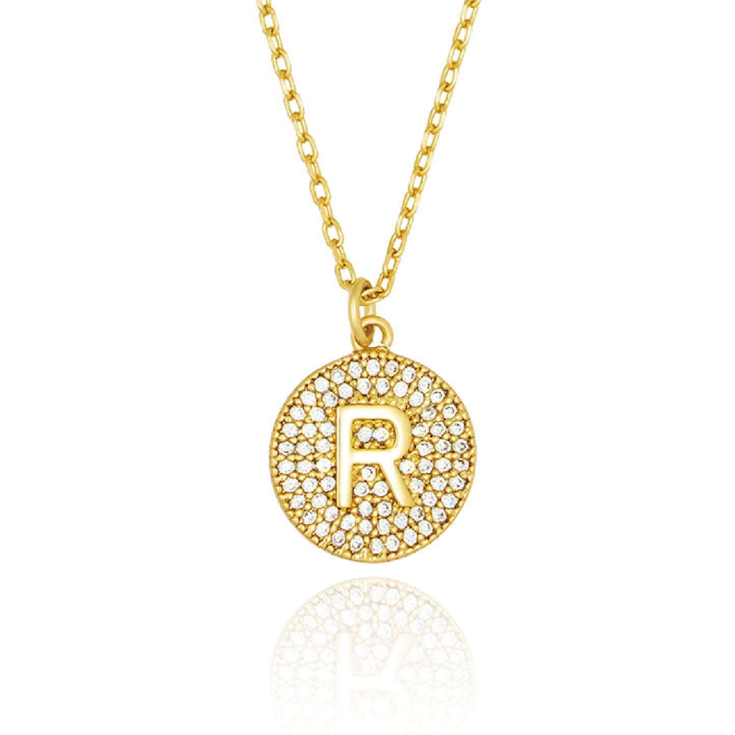 Round Pave Disc Initial Necklace