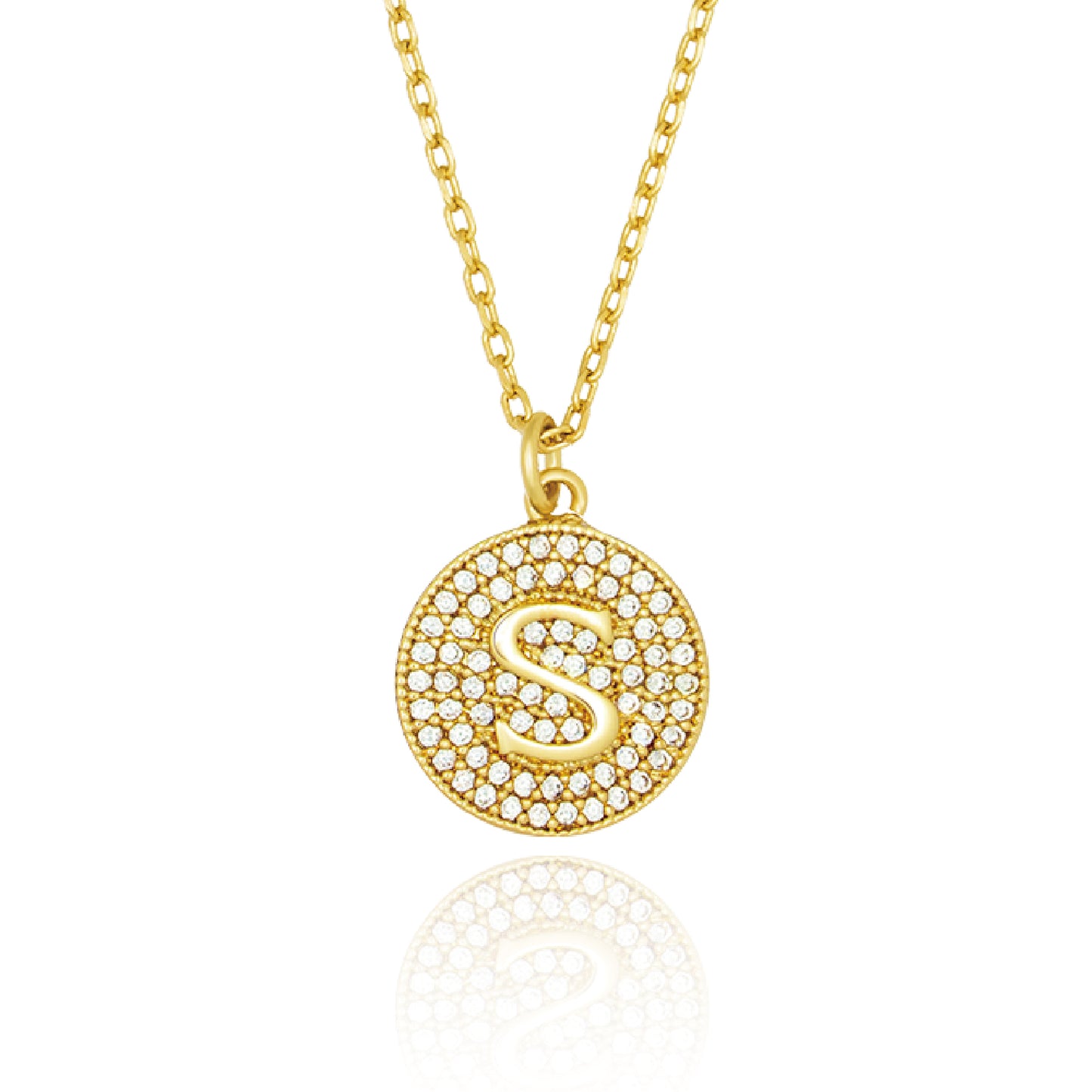 Round Pave Disc Initial Necklace