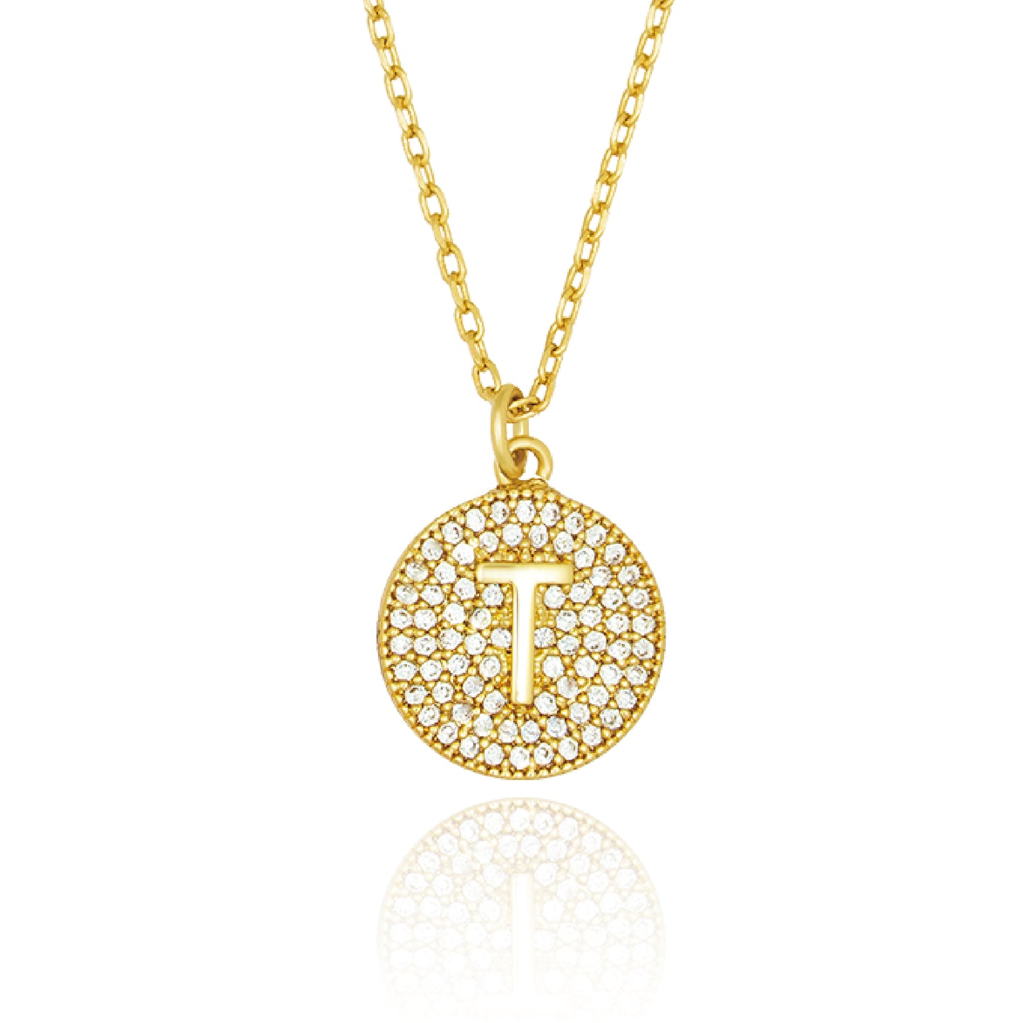 Round Pave Disc Initial Necklace