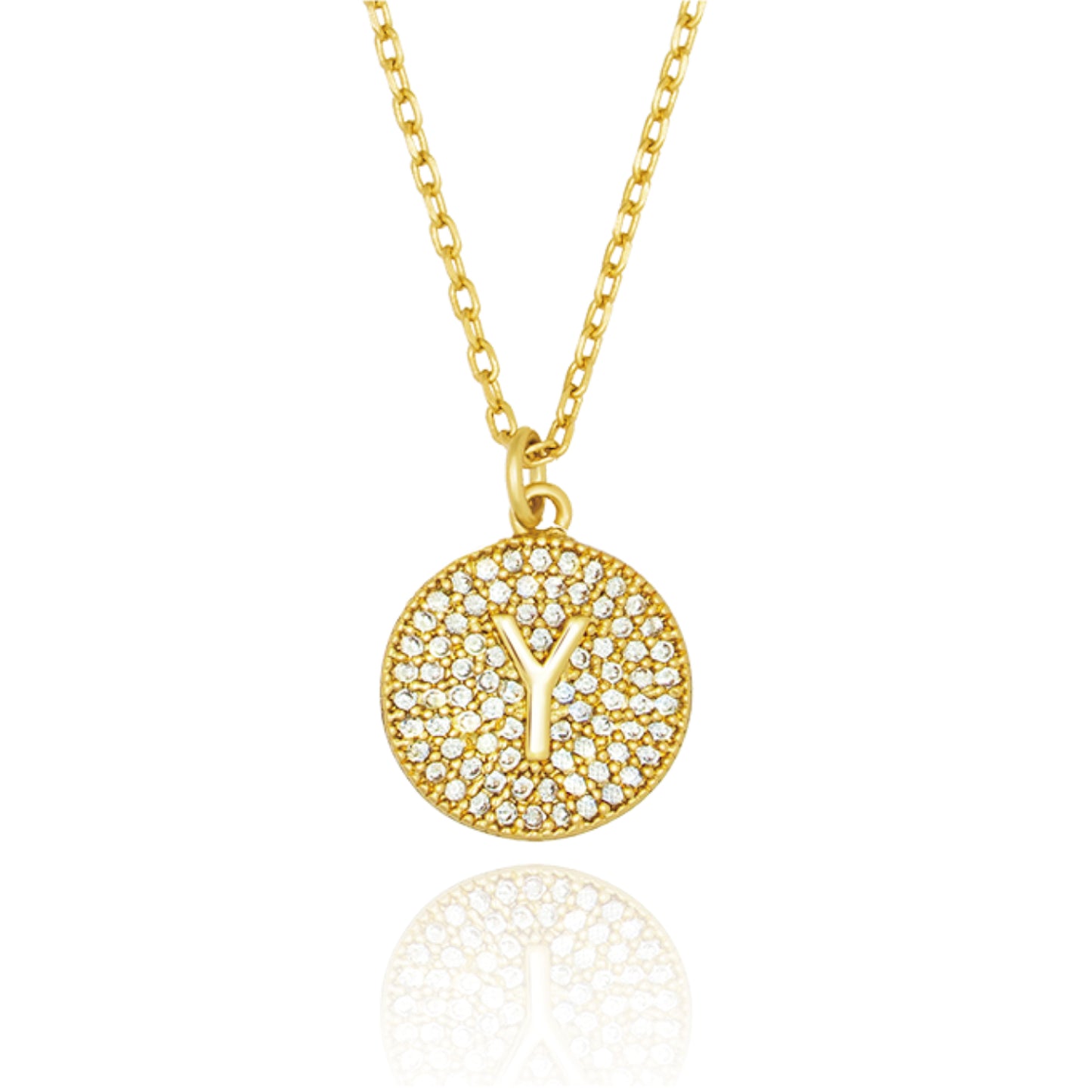 Round Pave Disc Initial Necklace