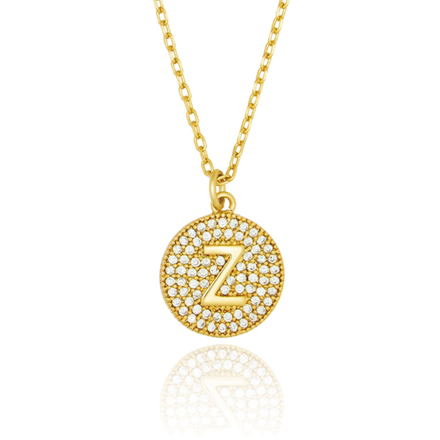 Round Pave Disc Initial Necklace