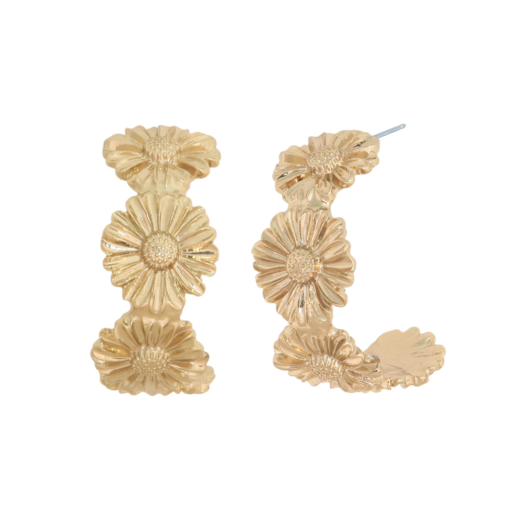 Gold Flower Statement Hoop Earring
