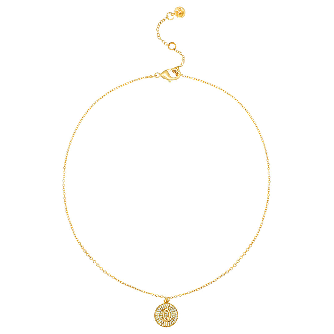 Round Pave Disc Initial Necklace