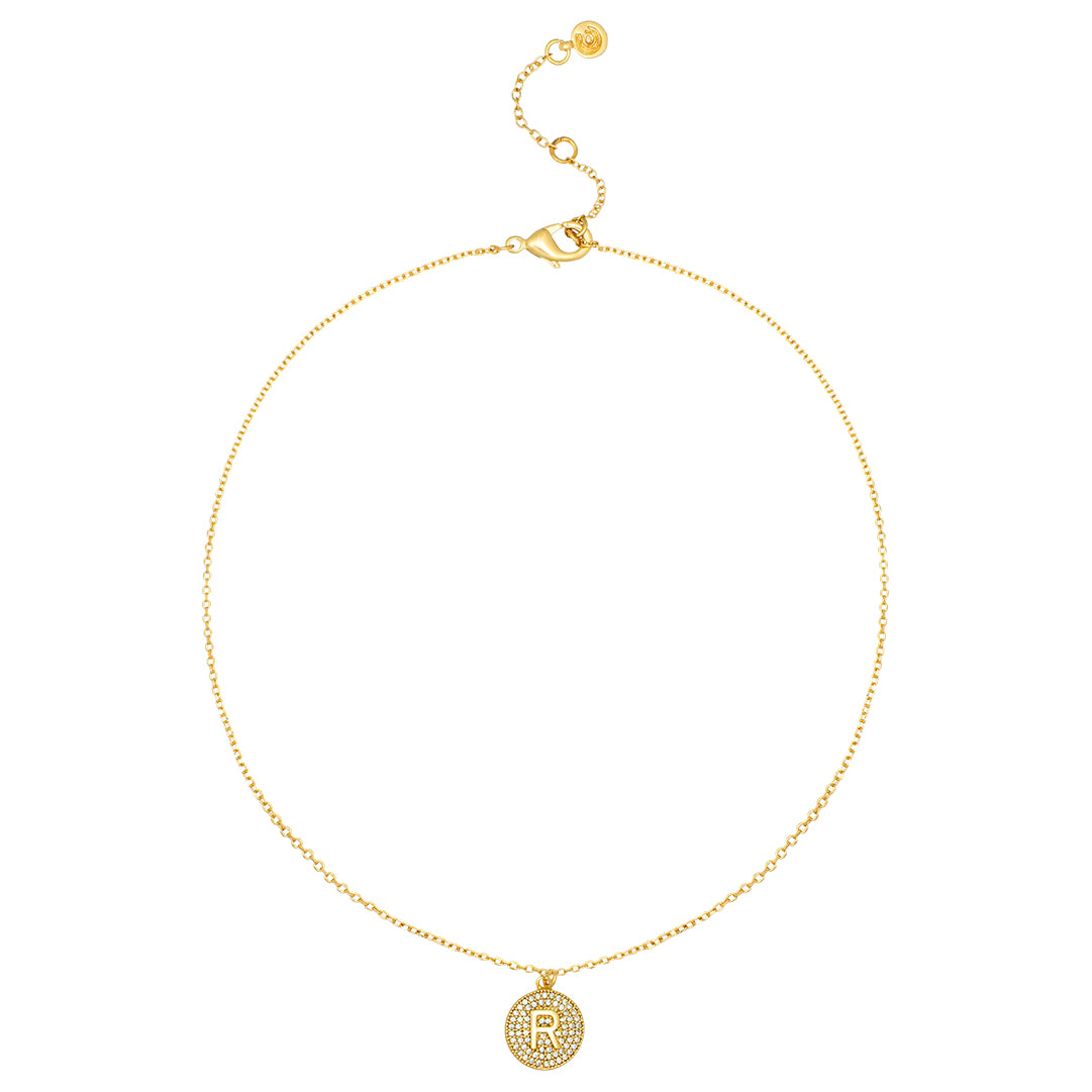 Round Pave Disc Initial Necklace