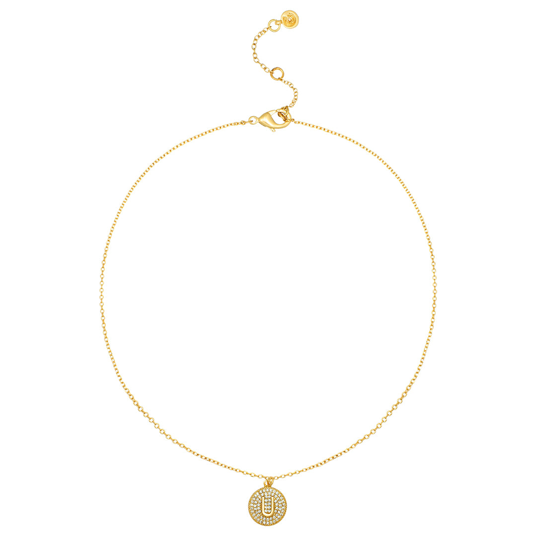 Round Pave Disc Initial Necklace