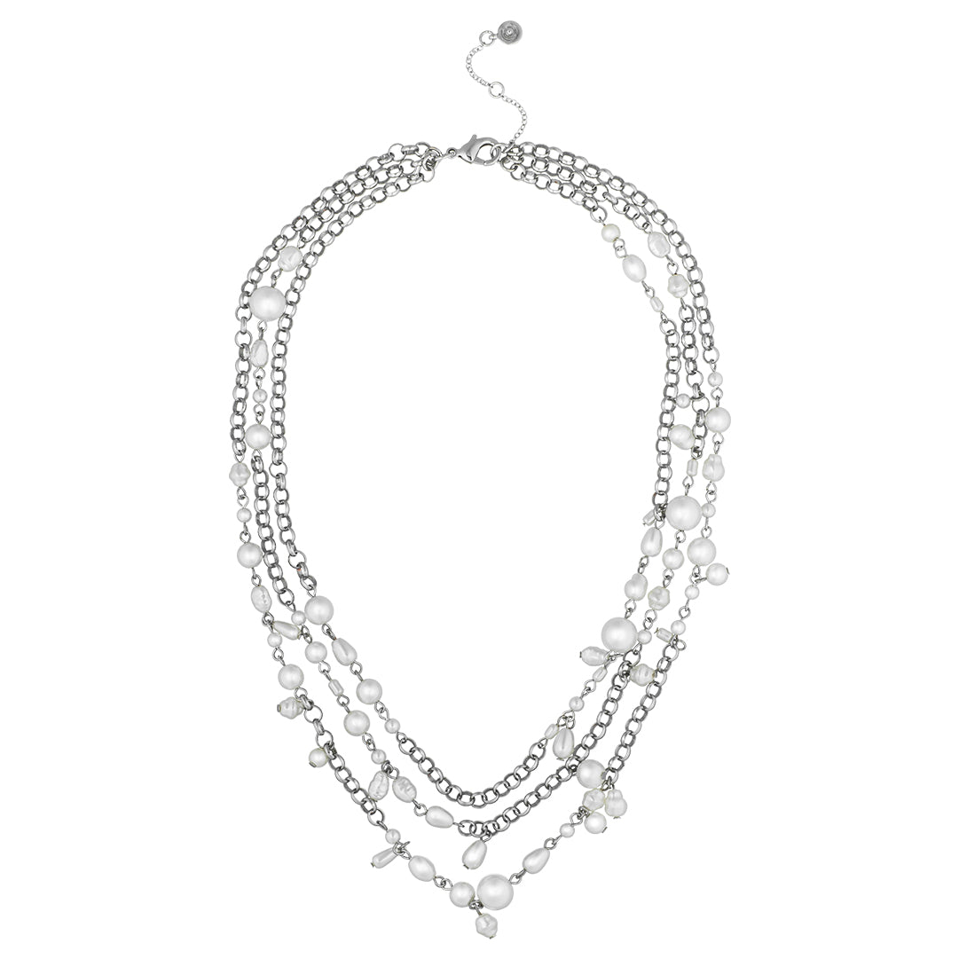 Multi Strand Pearl Drop Off Necklace