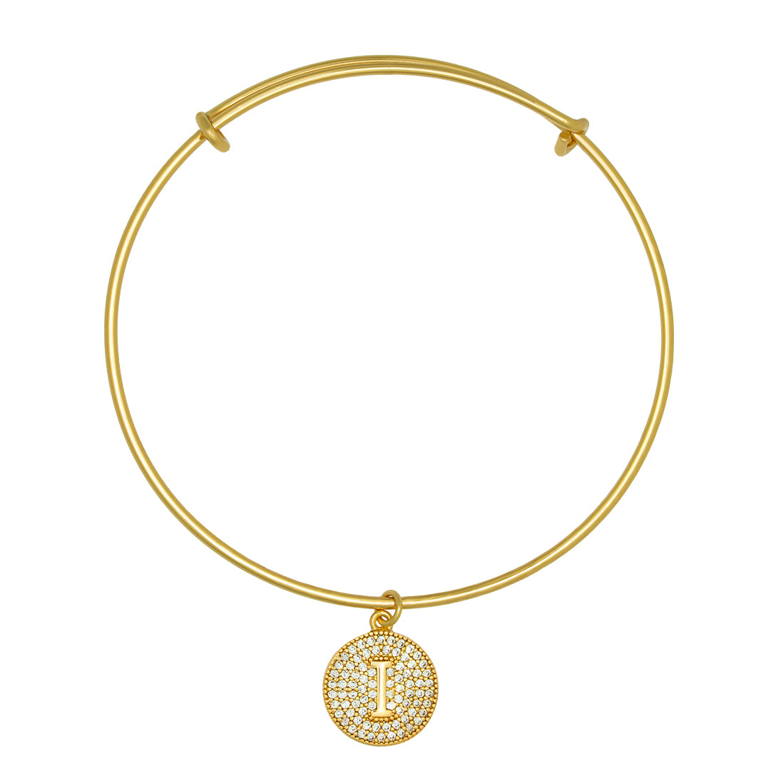 Round Pave Disc Initial Charm Expandable Bracelet