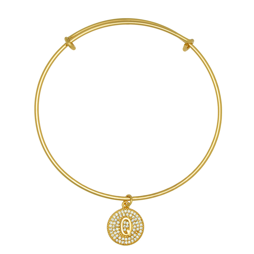 Round Pave Disc Initial Charm Expandable Bracelet