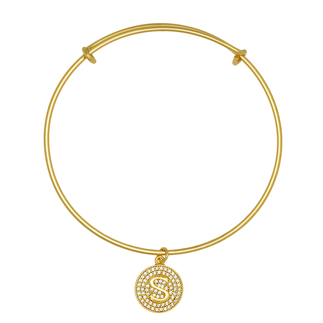 Round Pave Disc Initial Charm Expandable Bracelet