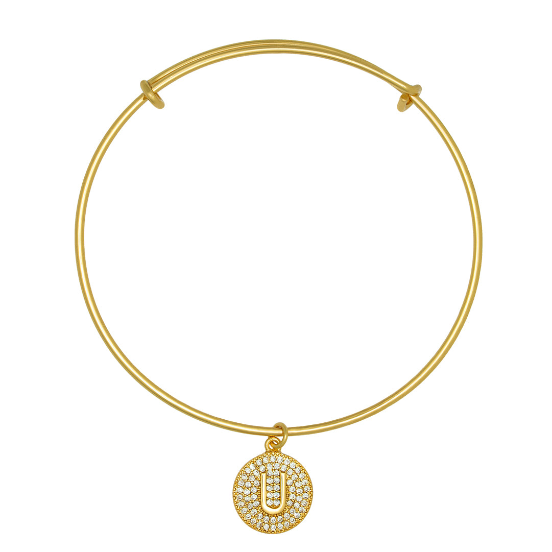 Round Pave Disc Initial Charm Expandable Bracelet