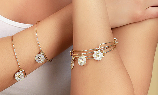 Round Pave Disc Initial Charm Expandable Bracelet