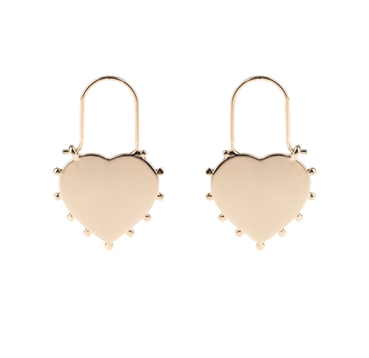 Gold Studded Heart Hoop Drop Earrings