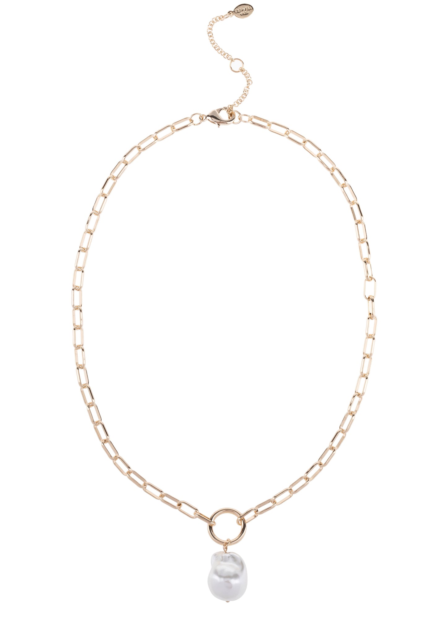 Gold Pearl Drop Paperclip Chain Necklace