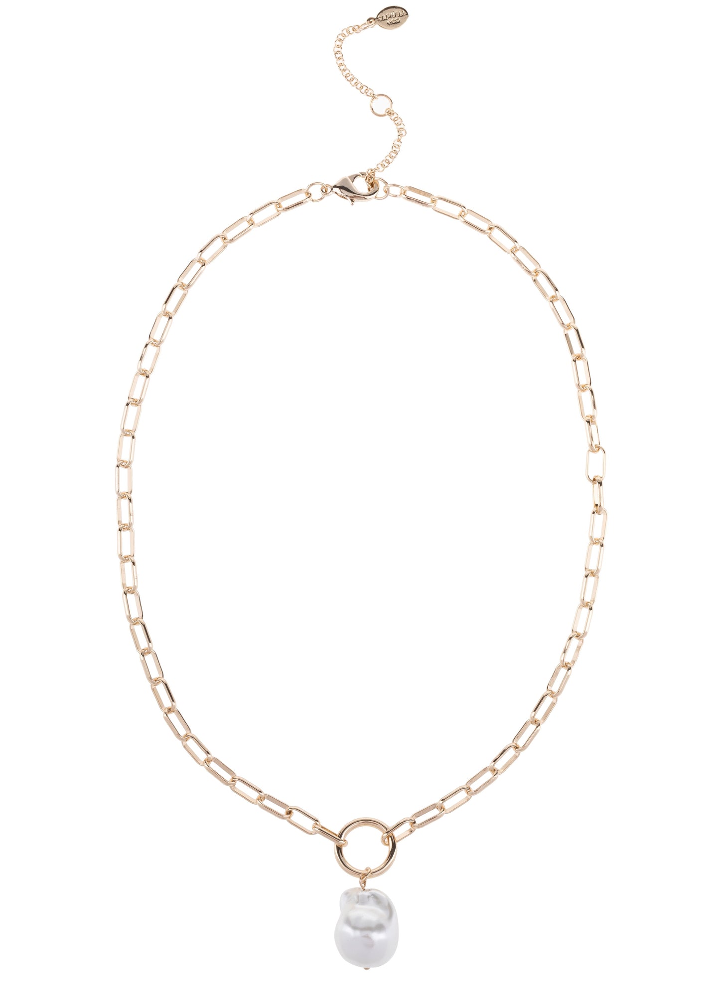 Silver Pearl Drop Paperclip Chain Necklace