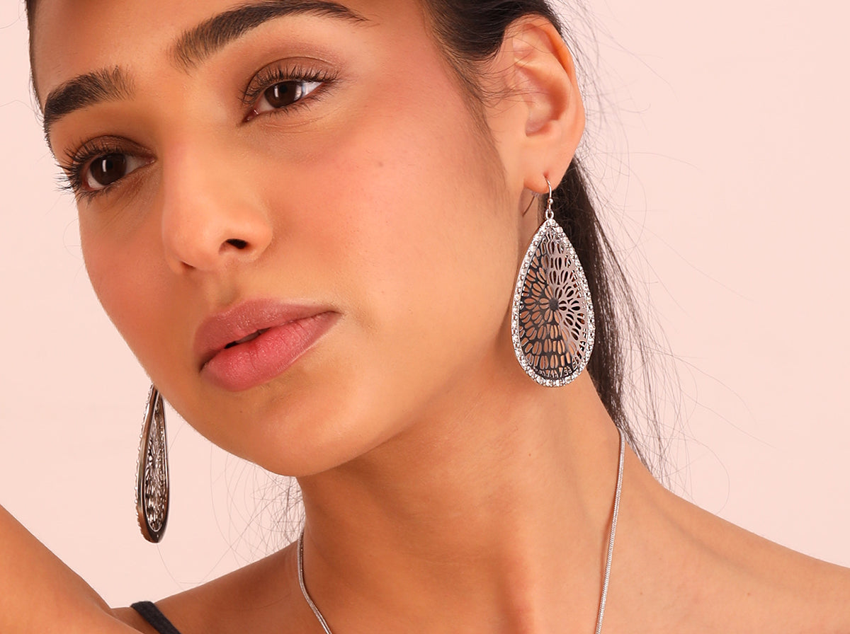 Teardrop Sparkle Filigree Drop Earring