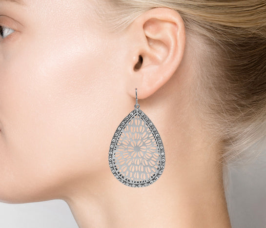 Teardrop Sparkle Filigree Drop Earring