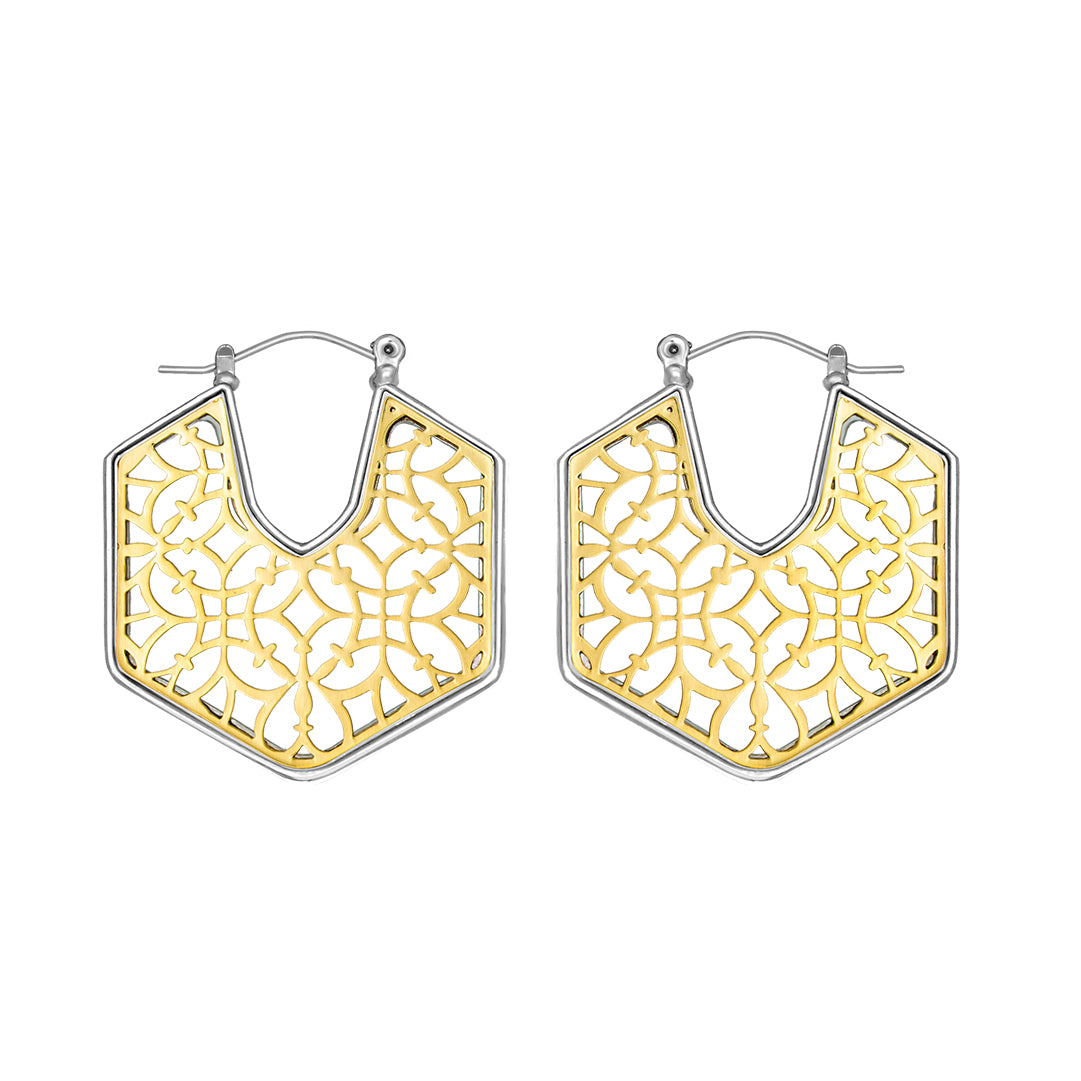 Geometric Two-Toned Filigree Hoop Earring