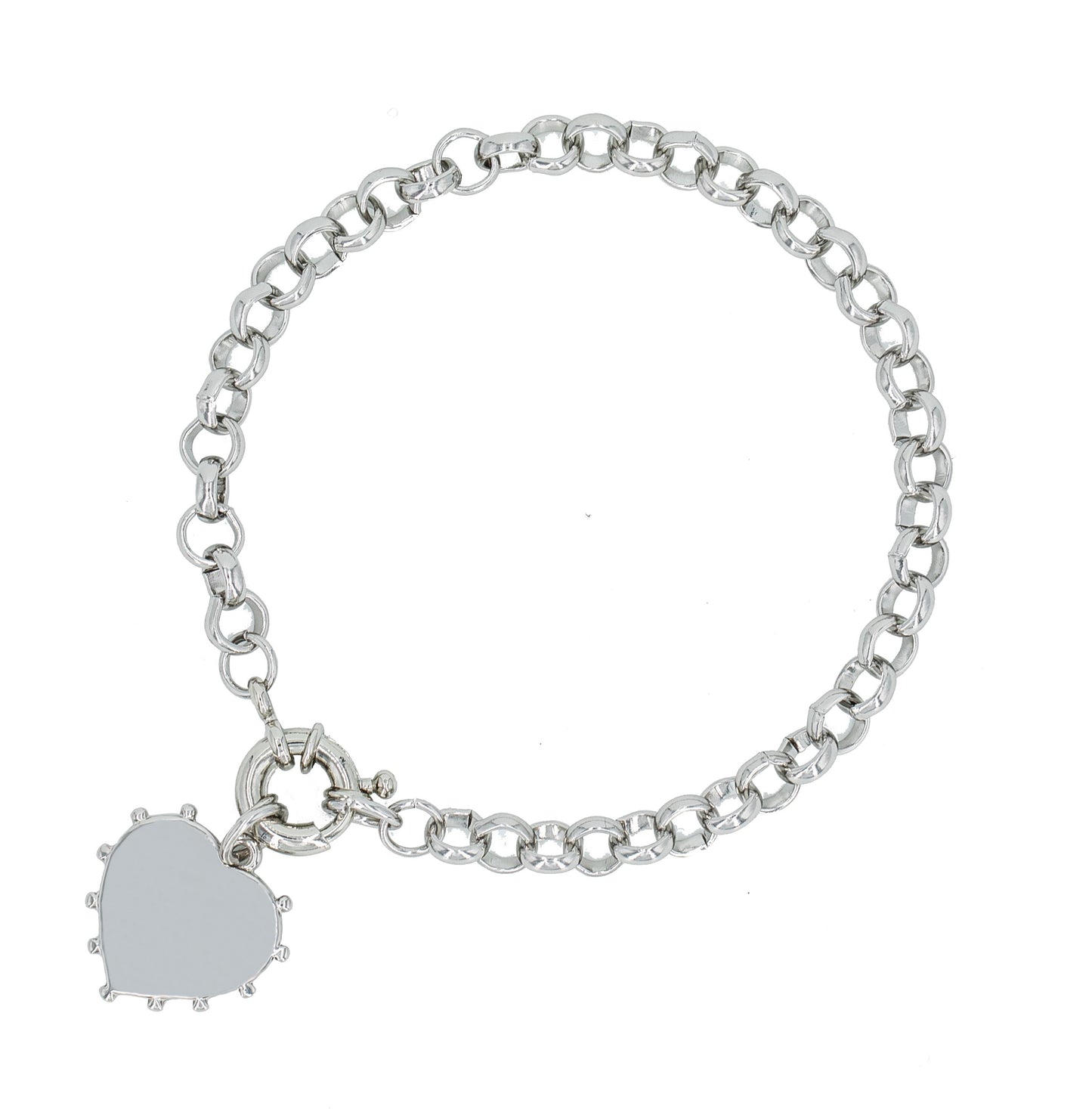 Silver Studded Heart Charm Chain Bracelet