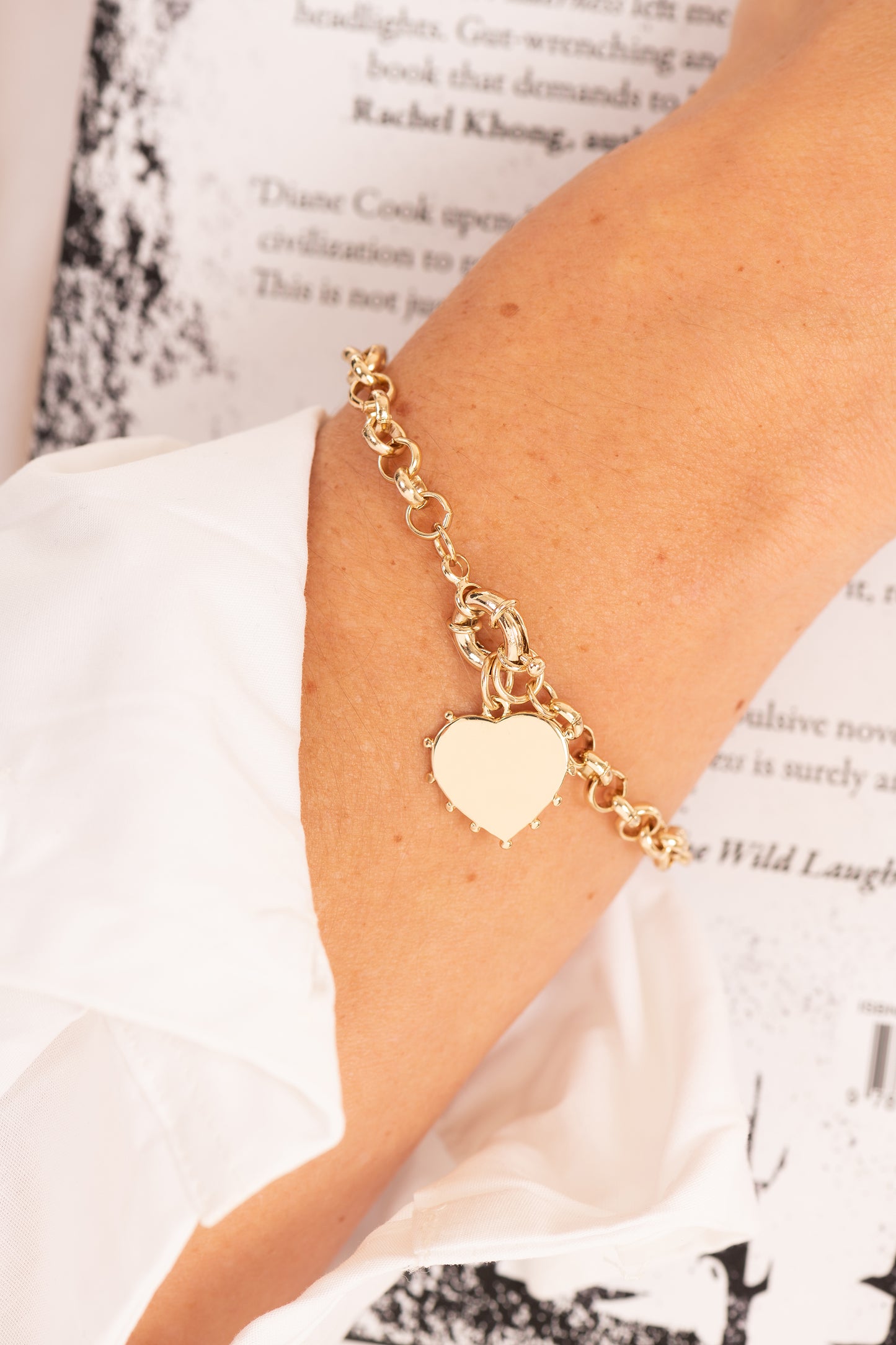 Gold Studded Heart Charm Chain Bracelet