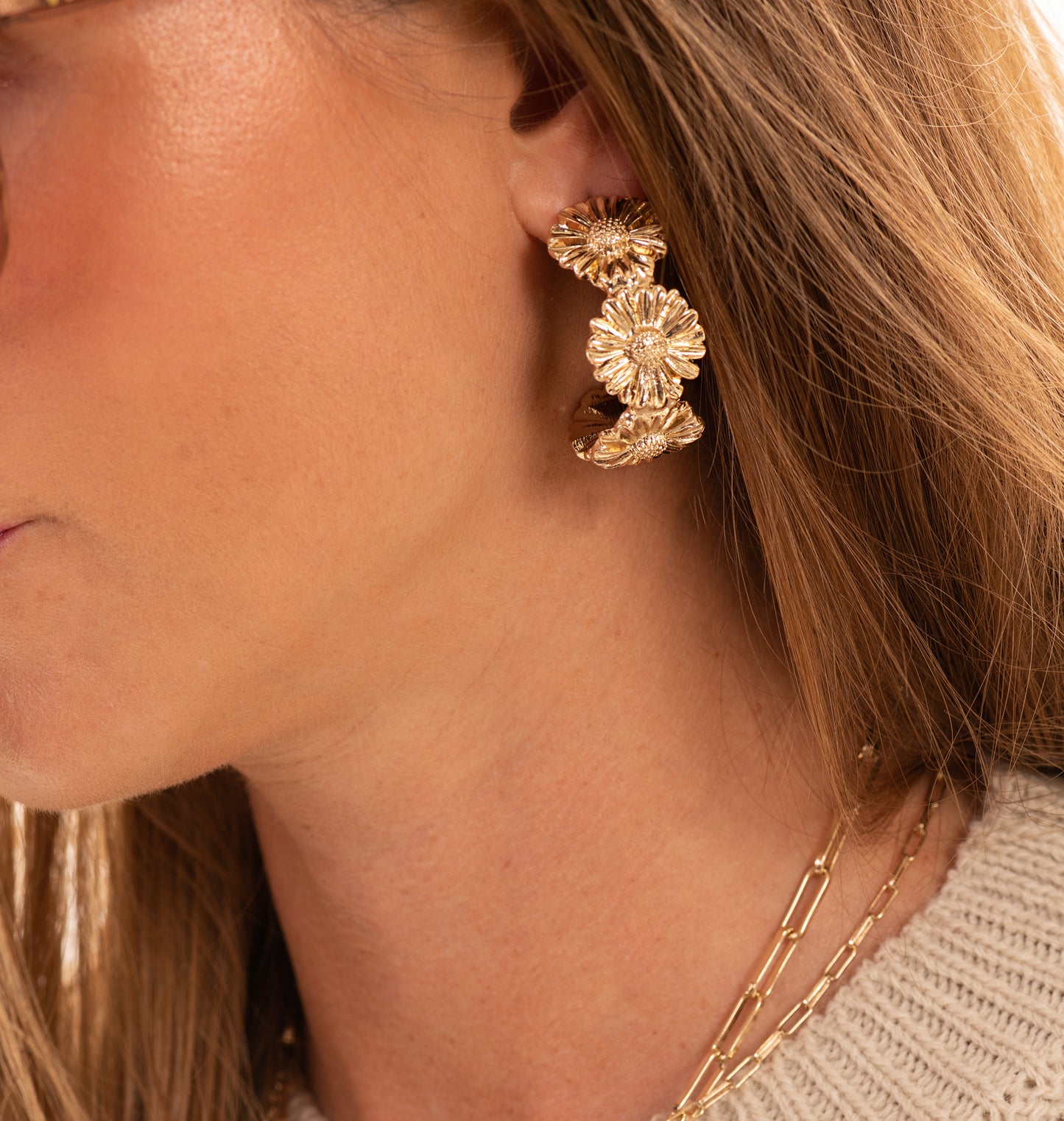 Gold Flower Statement Hoop Earring