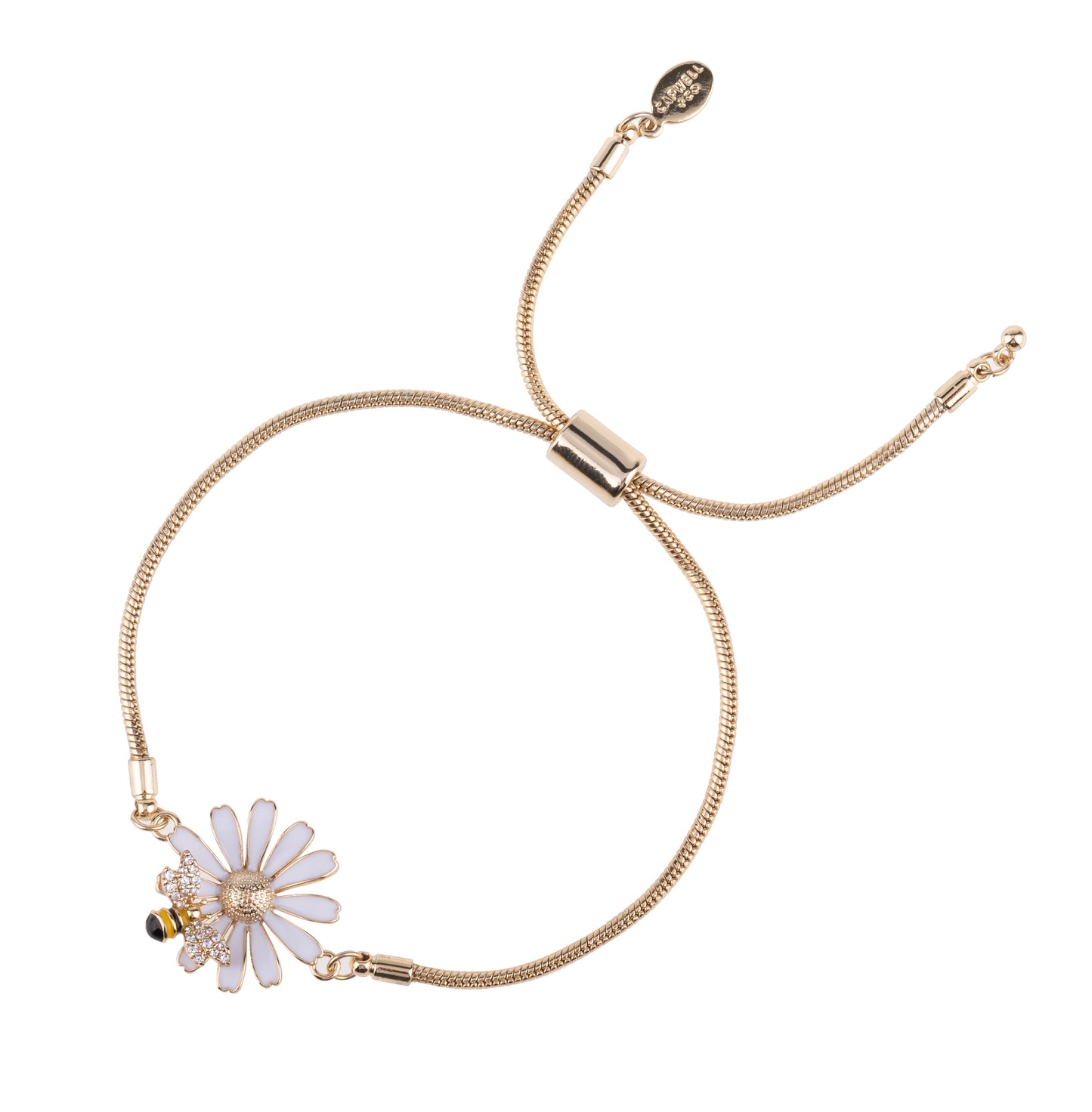 Enamel Daisy and Bee Adjustable Slider Bracelet
