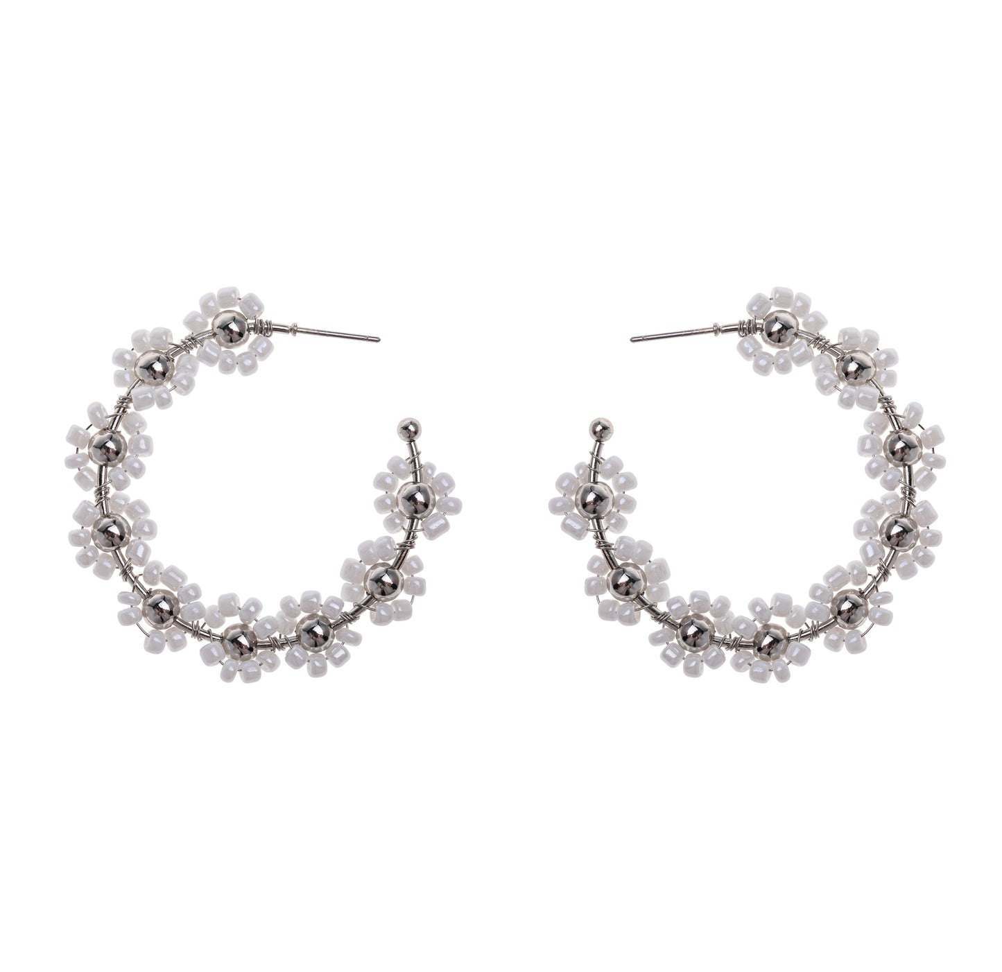 Beaded Daisy Hoop Earring