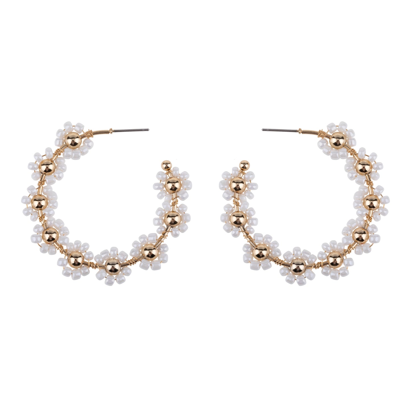 Beaded Daisy Hoop Earring