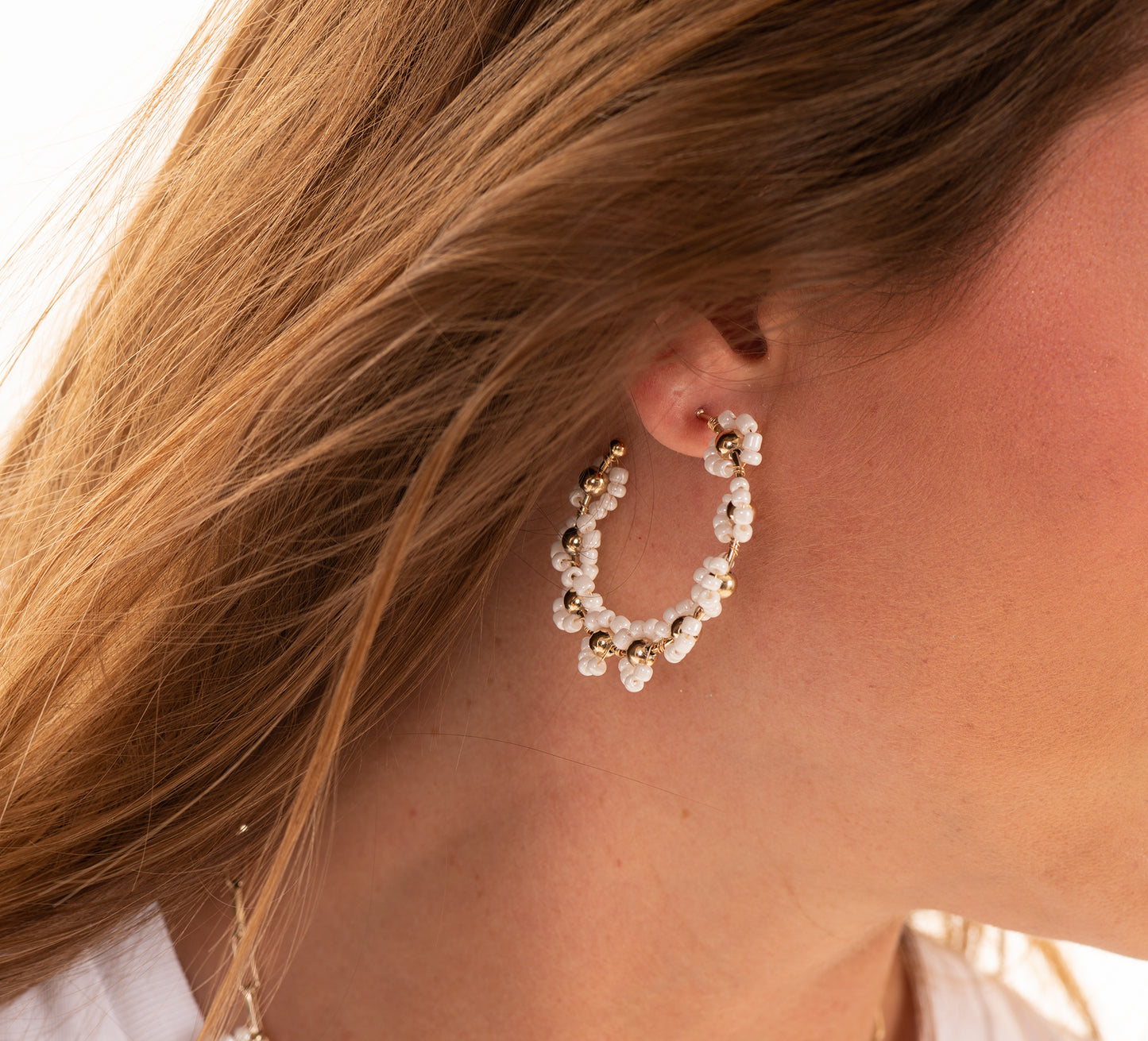 Beaded Daisy Hoop Earring