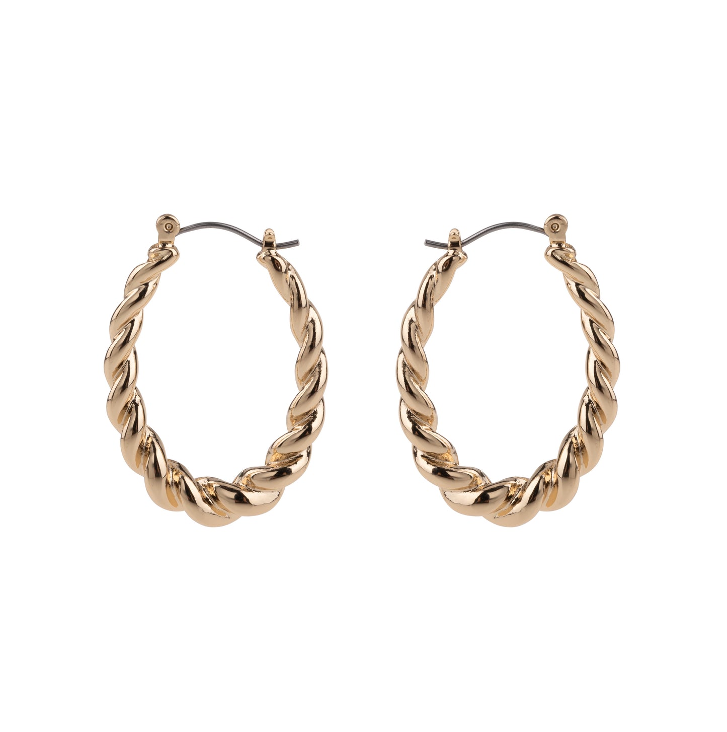 Gold Oval Twisted Metal Hoop Earrings