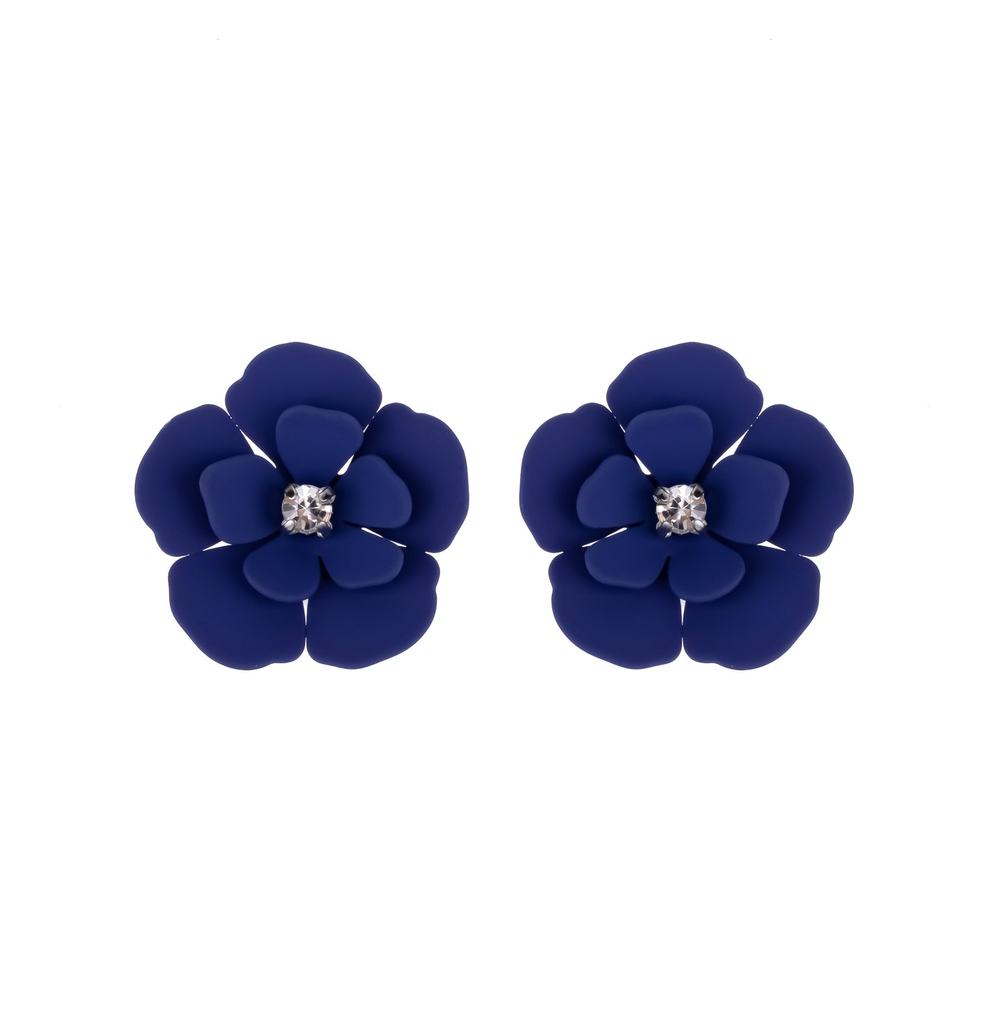 Navy Blue Soft Touch Flower Stud Earring